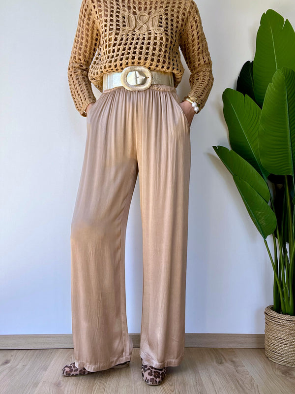 Panta palazzo in raso morbido beige