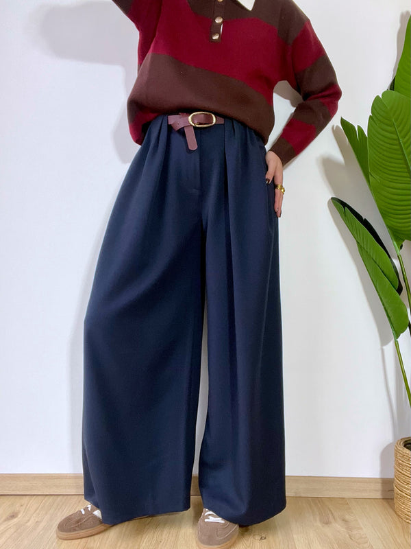 Panta palazzo blu vita alta