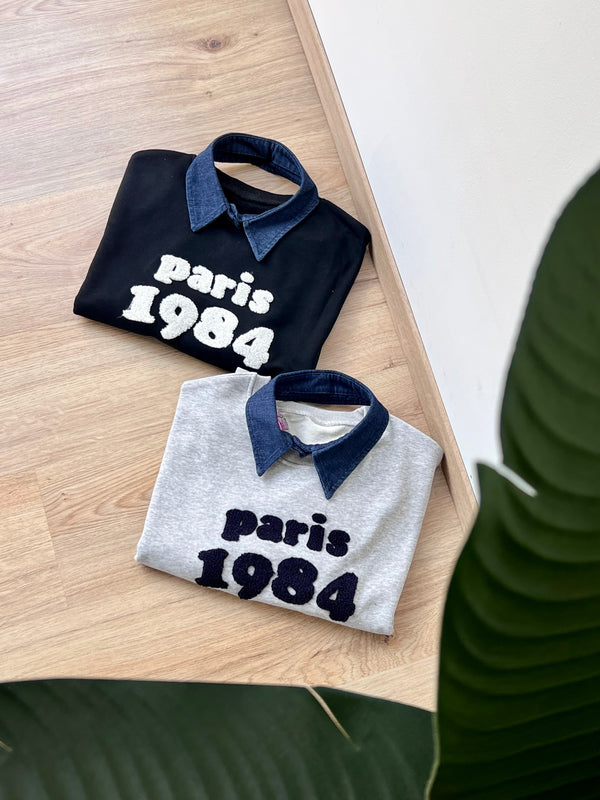 Felpa garzata 1984 con colletto jeans