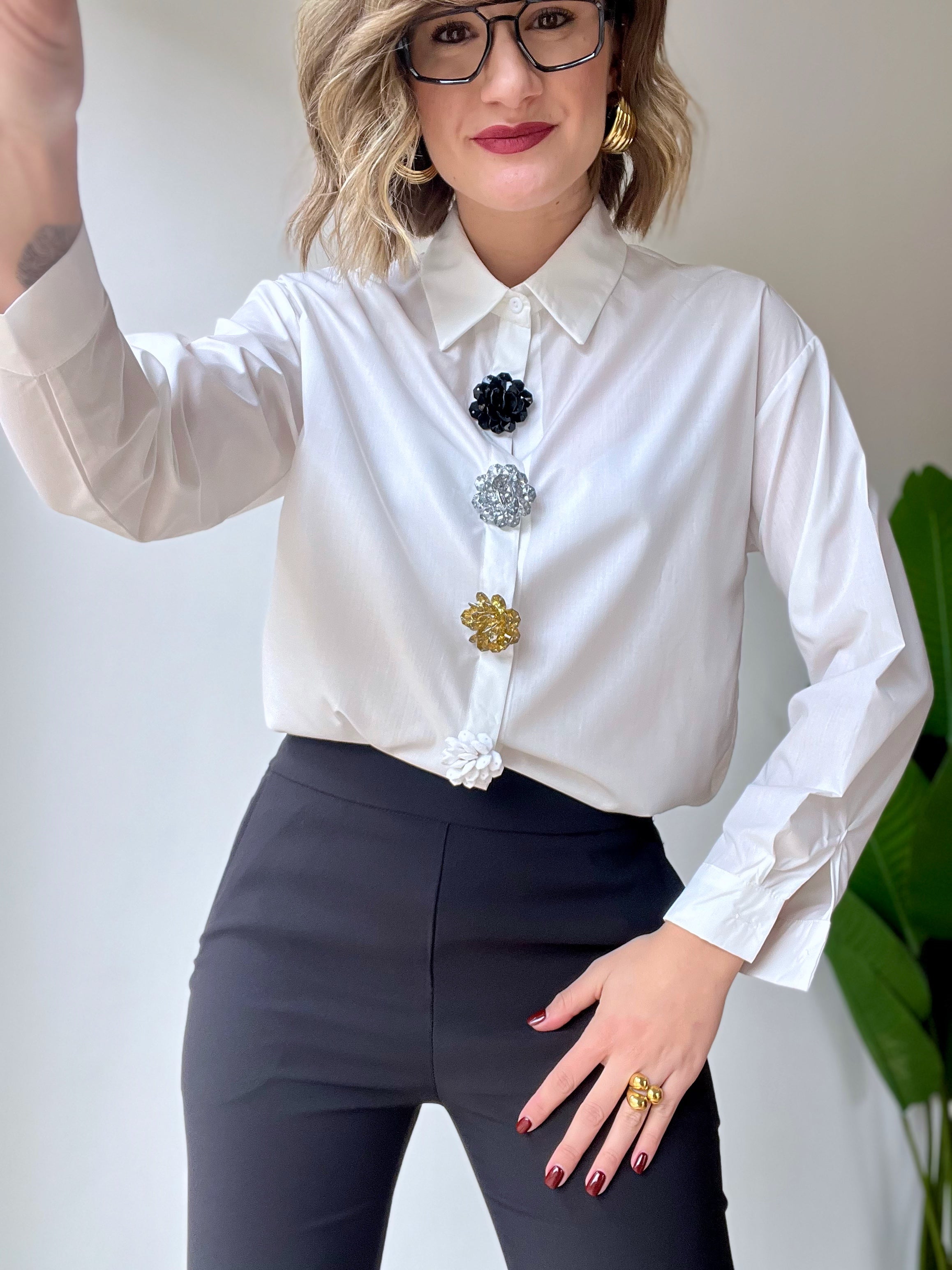 Camicia in cotone con bottoni gioiello