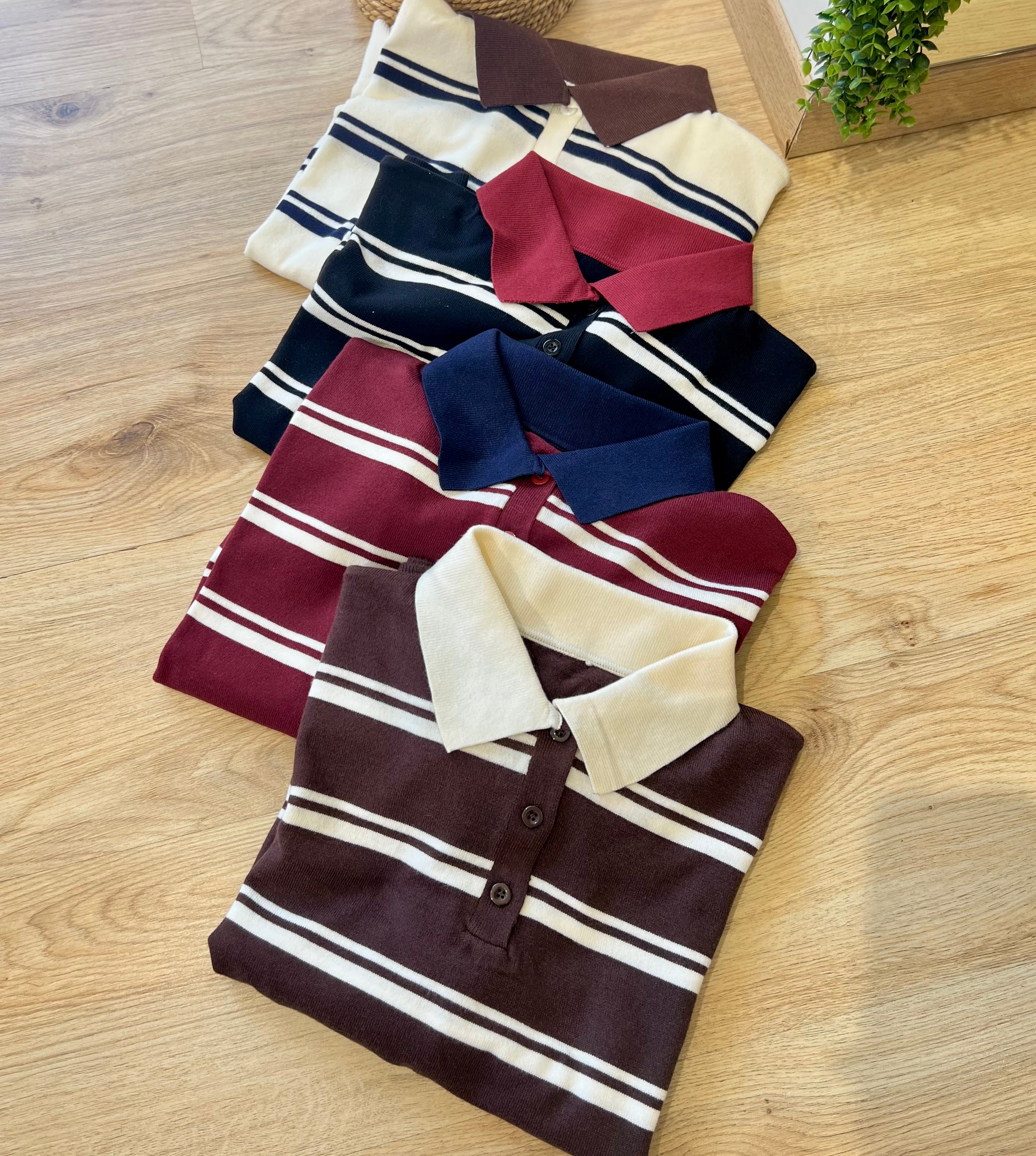 Maglioncino polo a righe cotone leggero