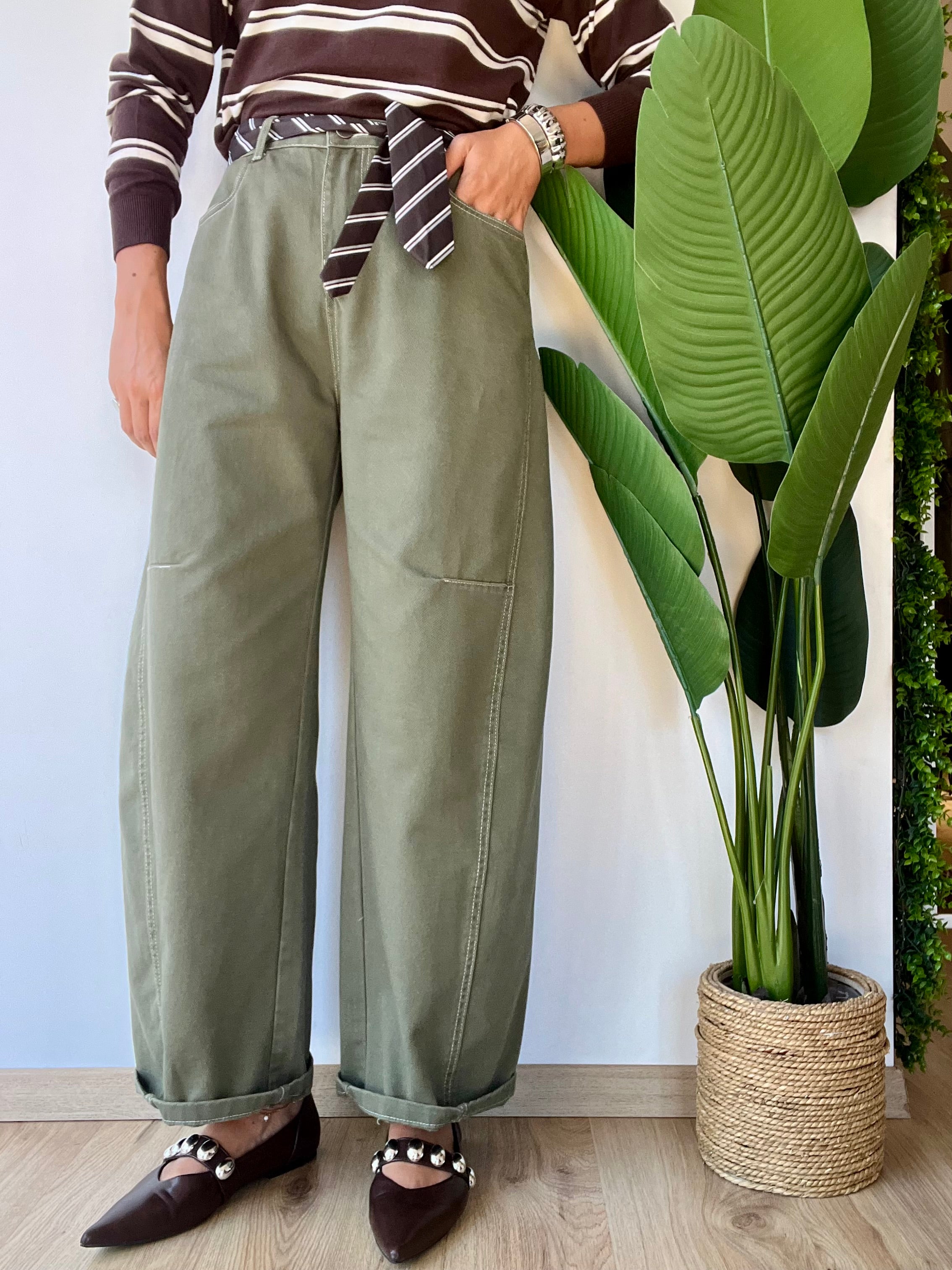 Jeans Verdone balloon con cintura a cravatta