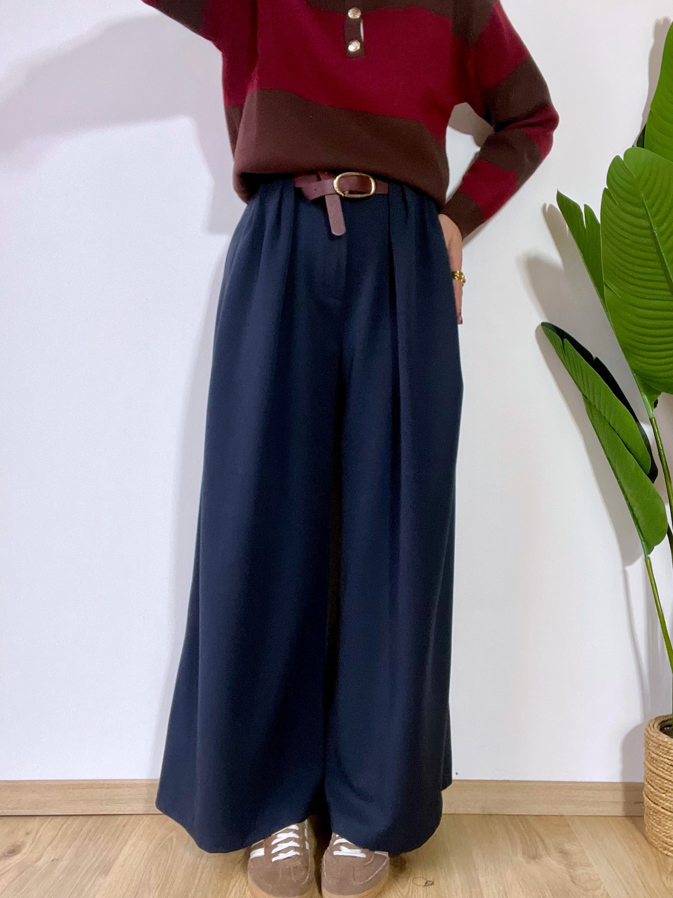 Panta palazzo blu vita alta