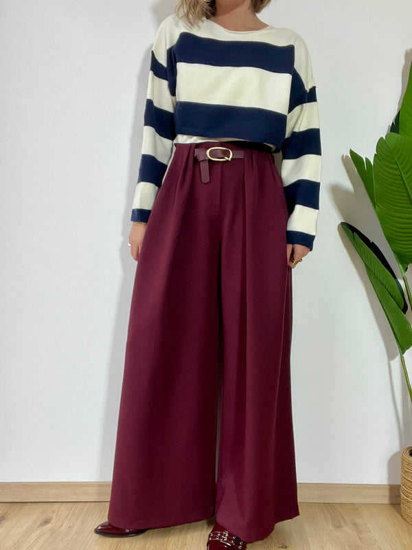 Panta palazzo bordeaux a vita alta