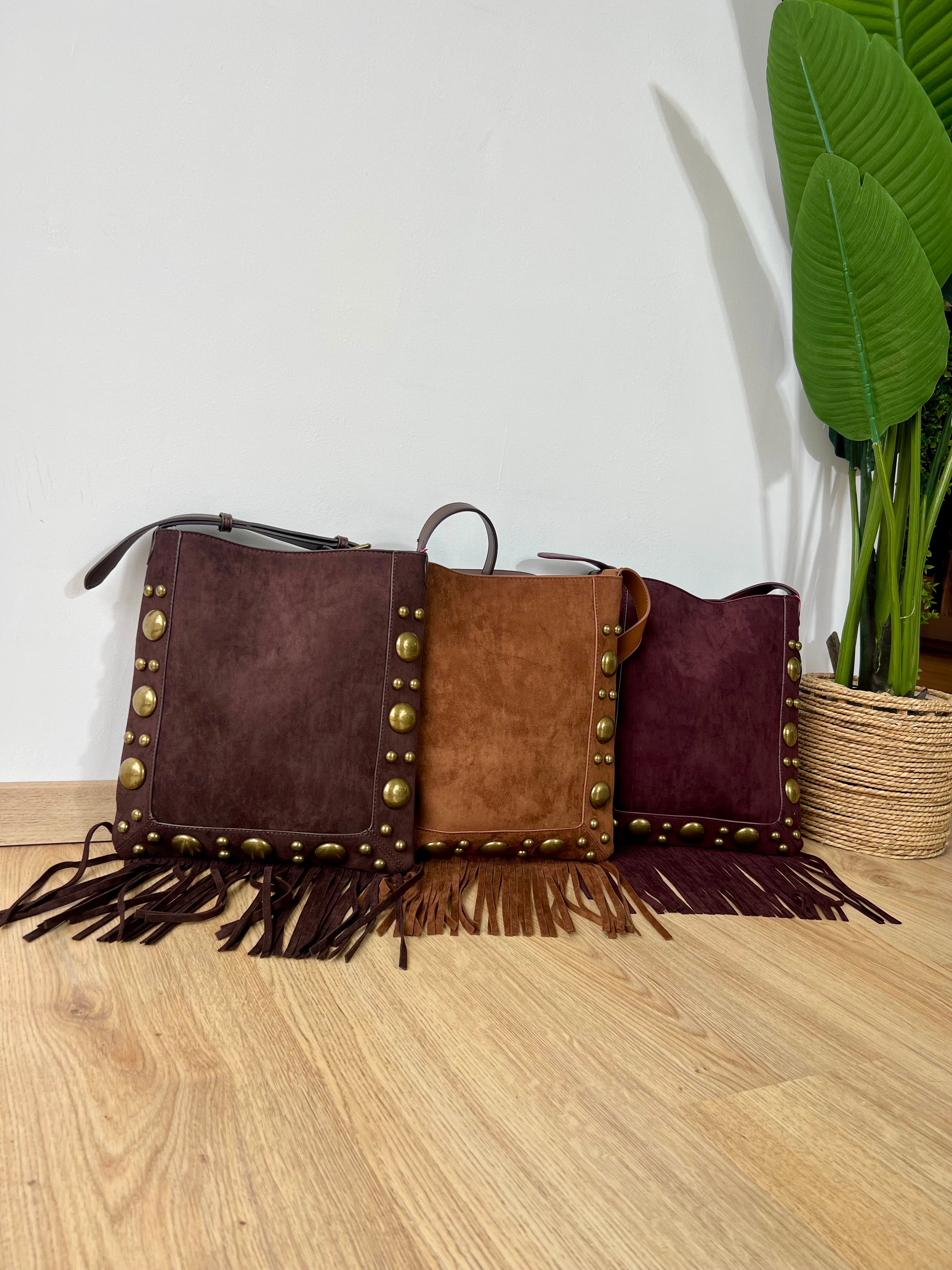 Tracolla con frange e borchie oro