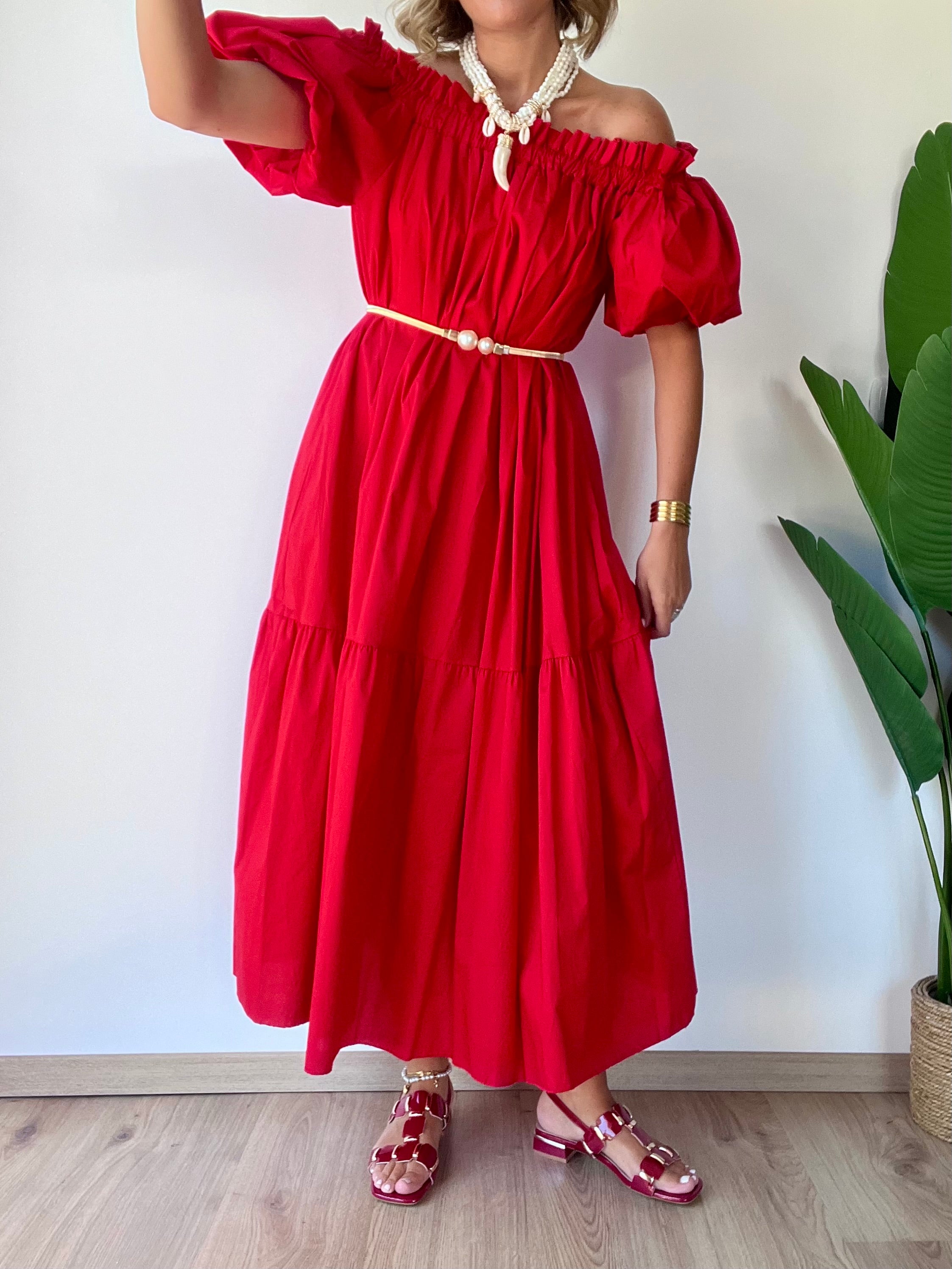 Abito lungo in cotone rosso