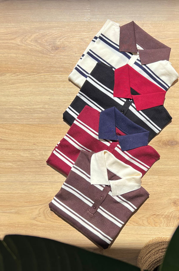 Maglioncino polo a righe cotone leggero