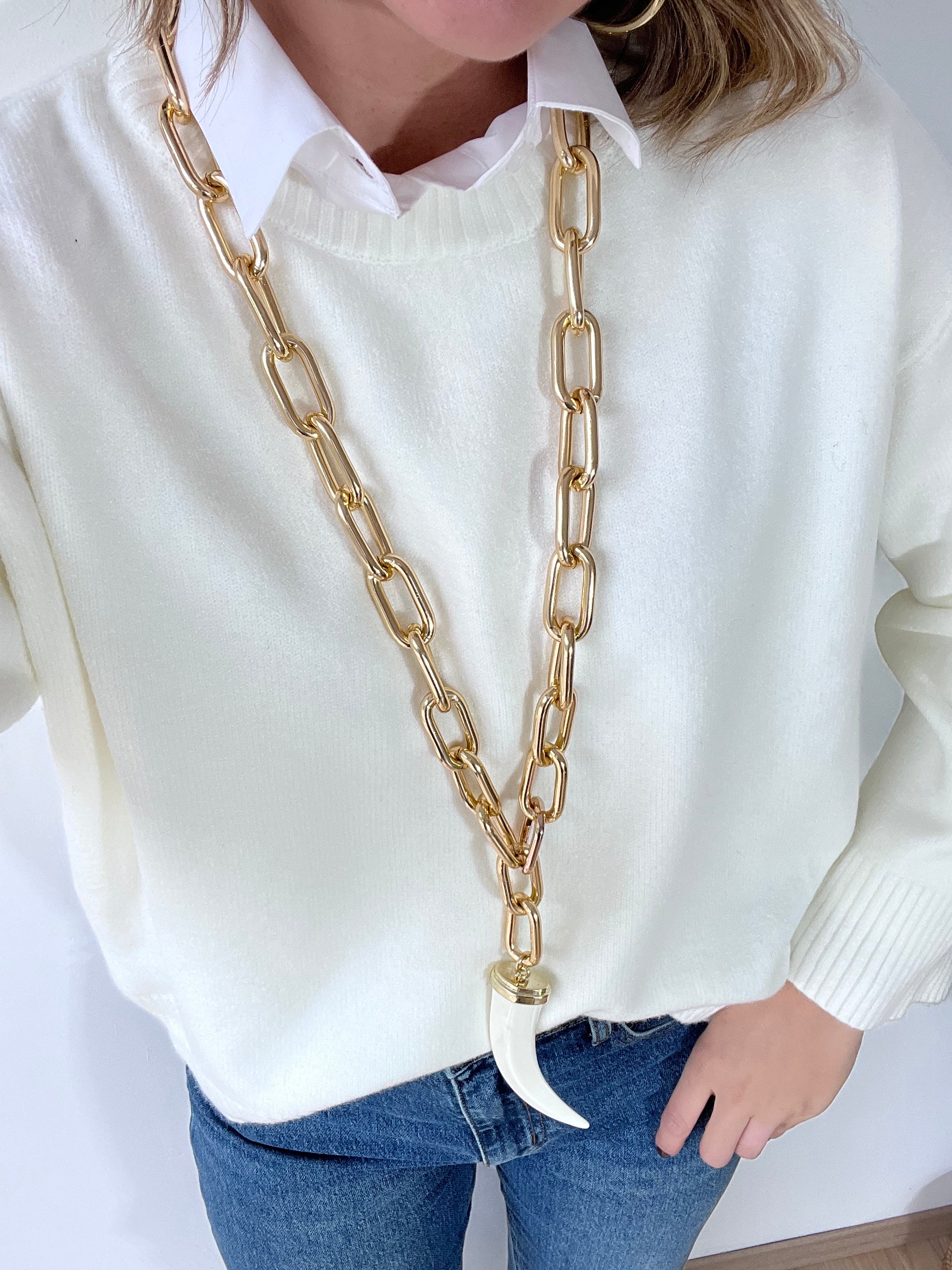 Collana lunga catena oro con corno