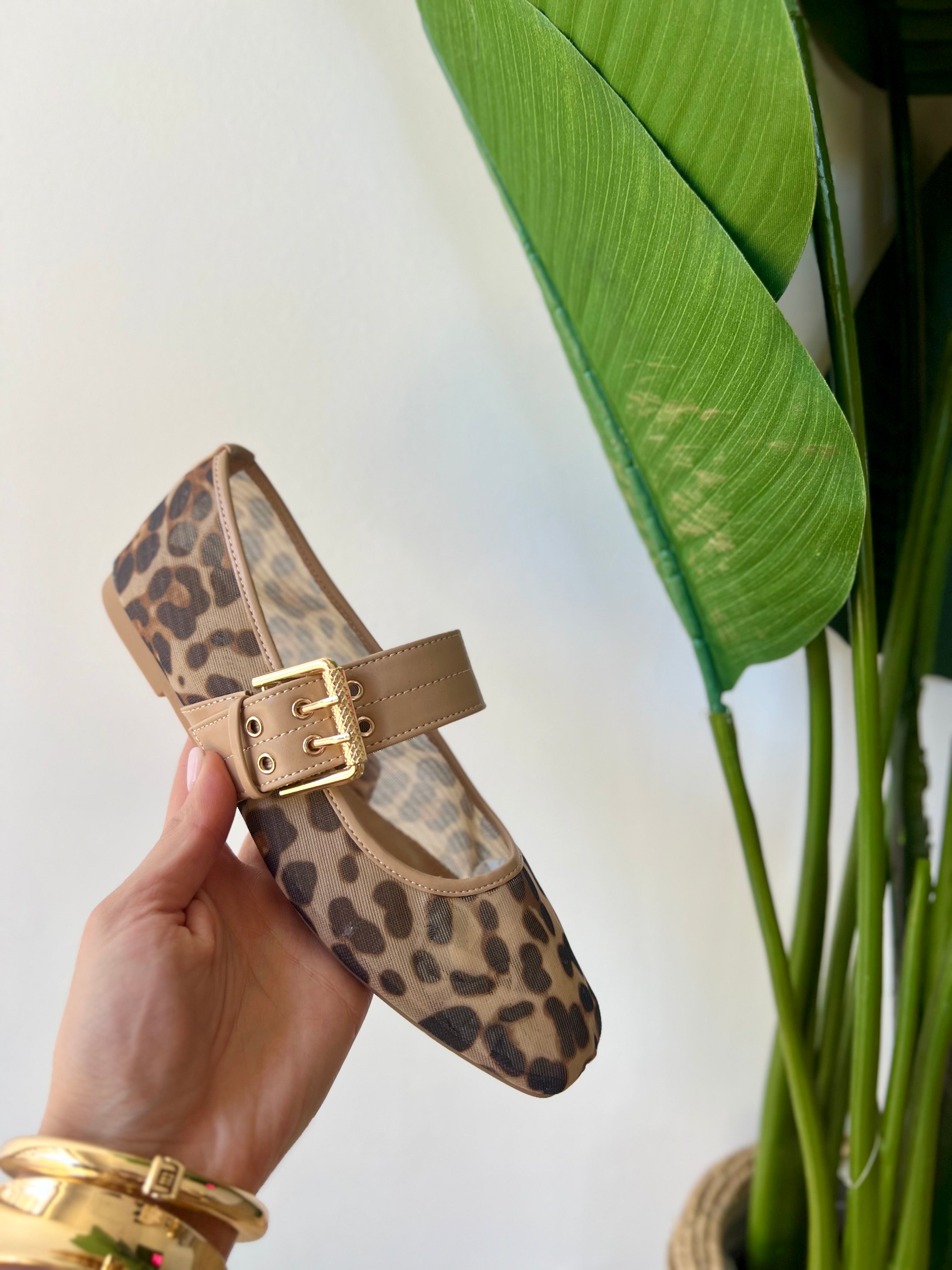 Ballerine stampa semi-trasparente animalier beige