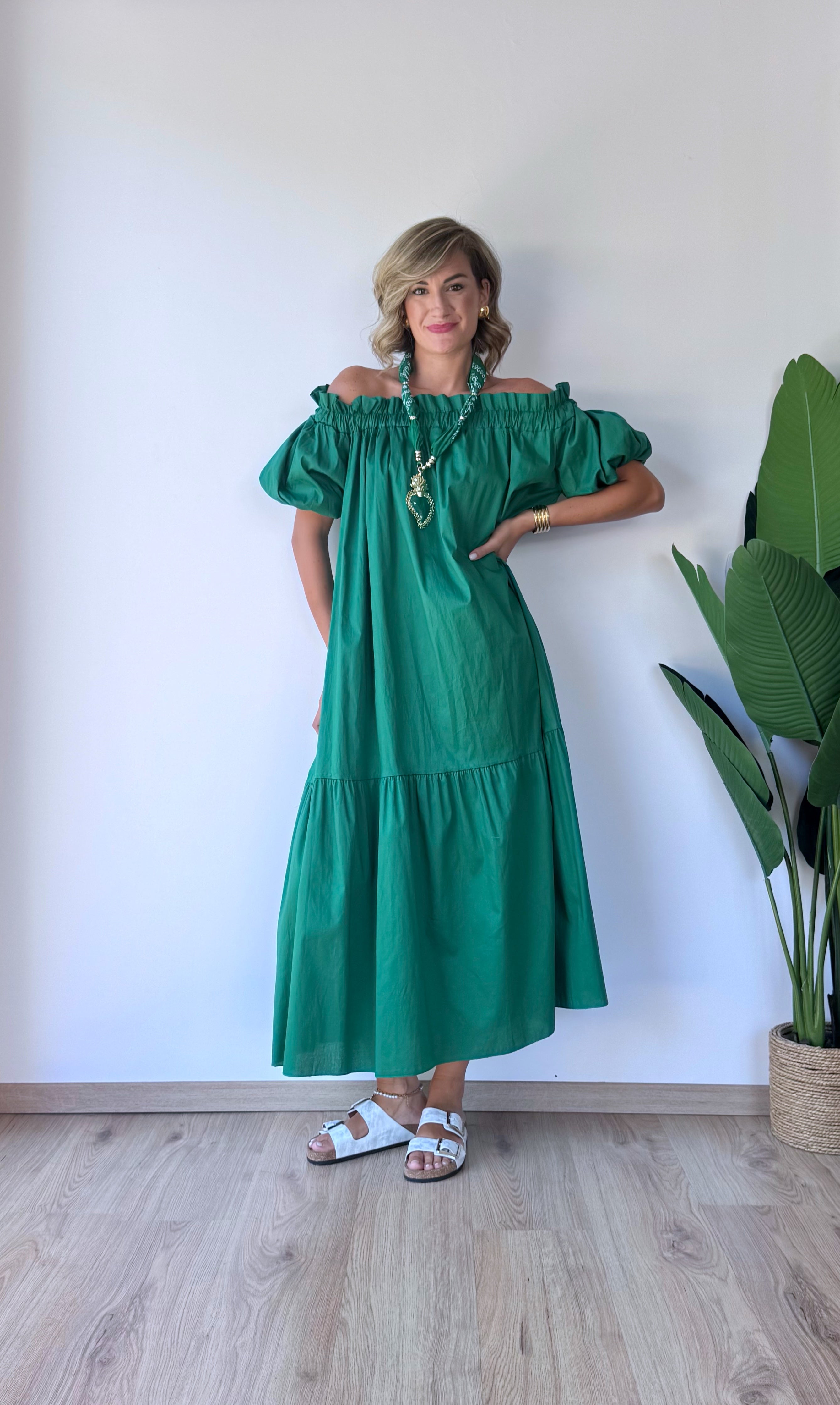 Abito lungo in cotone verde