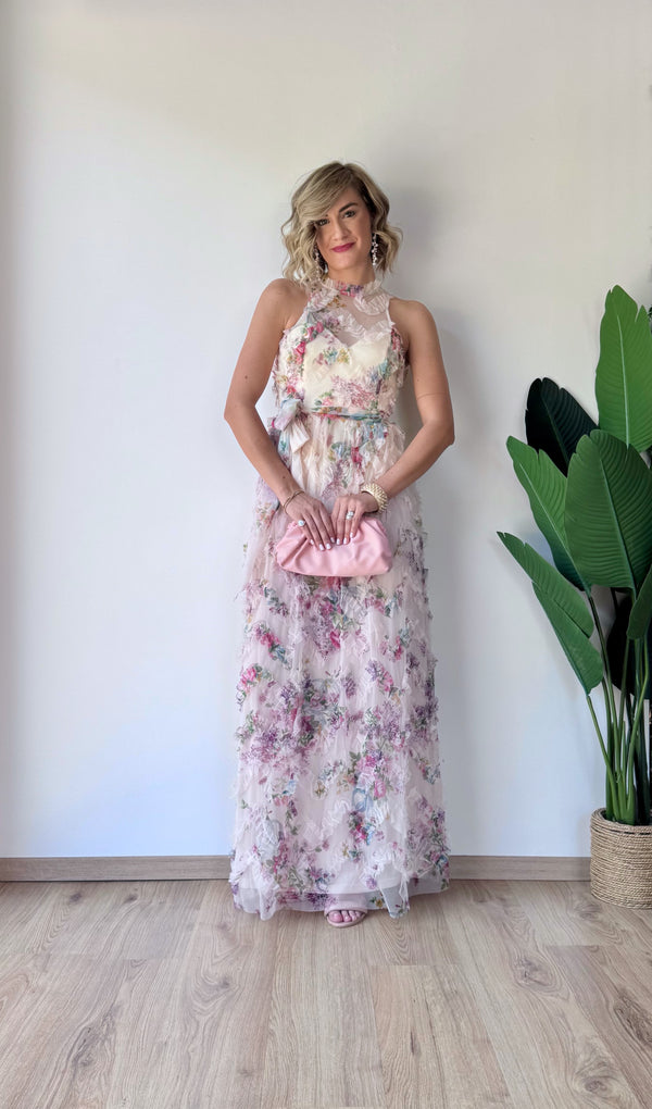 Abito lungo CAMPOFIORITO con scollo all’americana