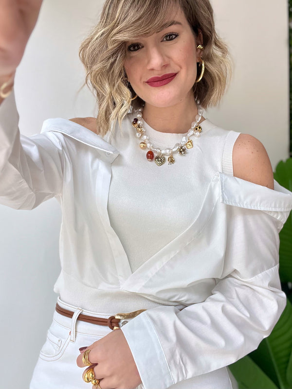 Maglia in filo con finta camicia