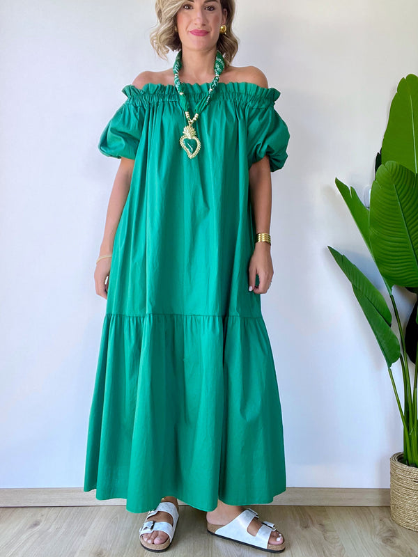 Abito lungo in cotone verde