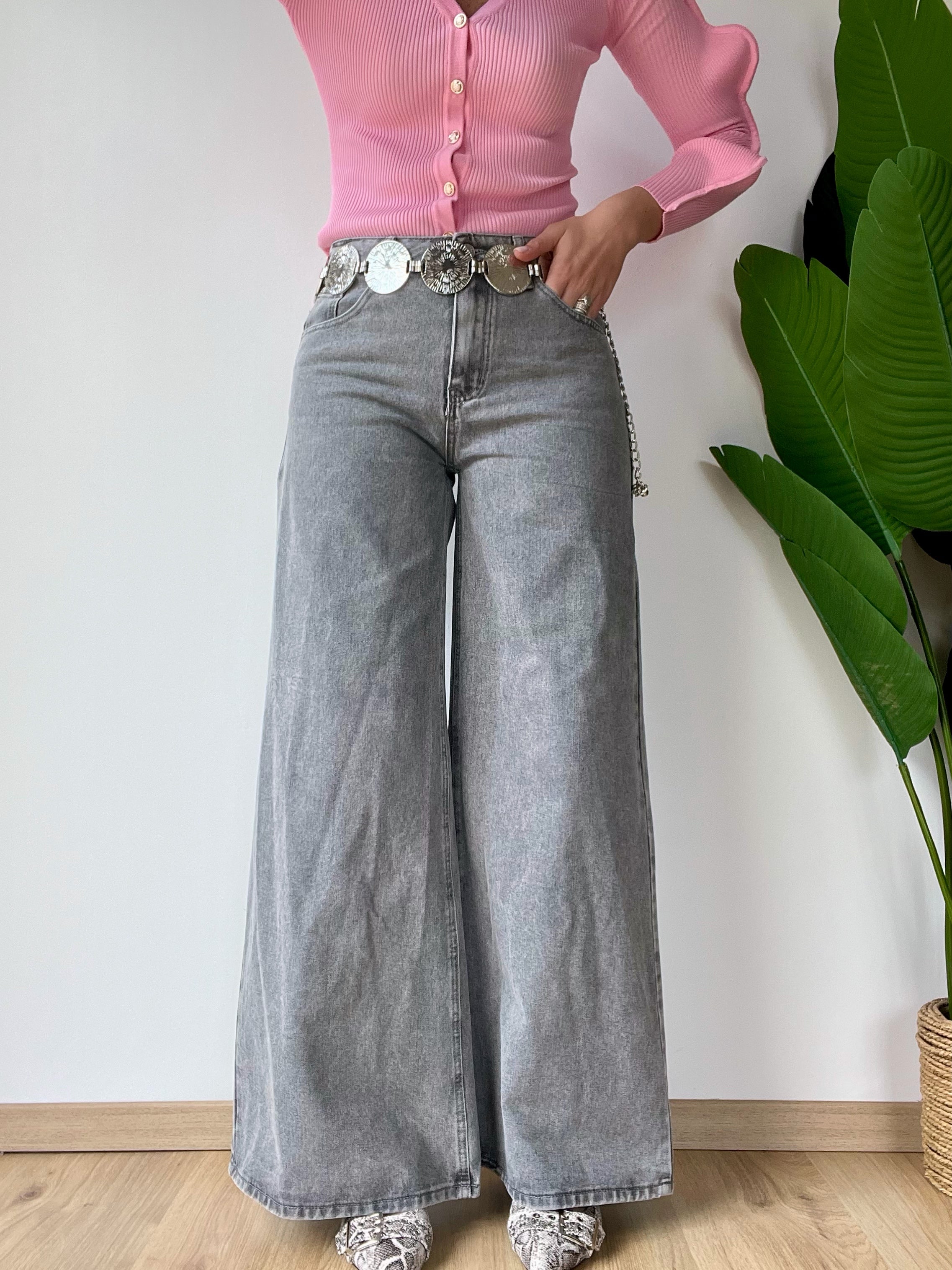 Jeans grigio gamba larga