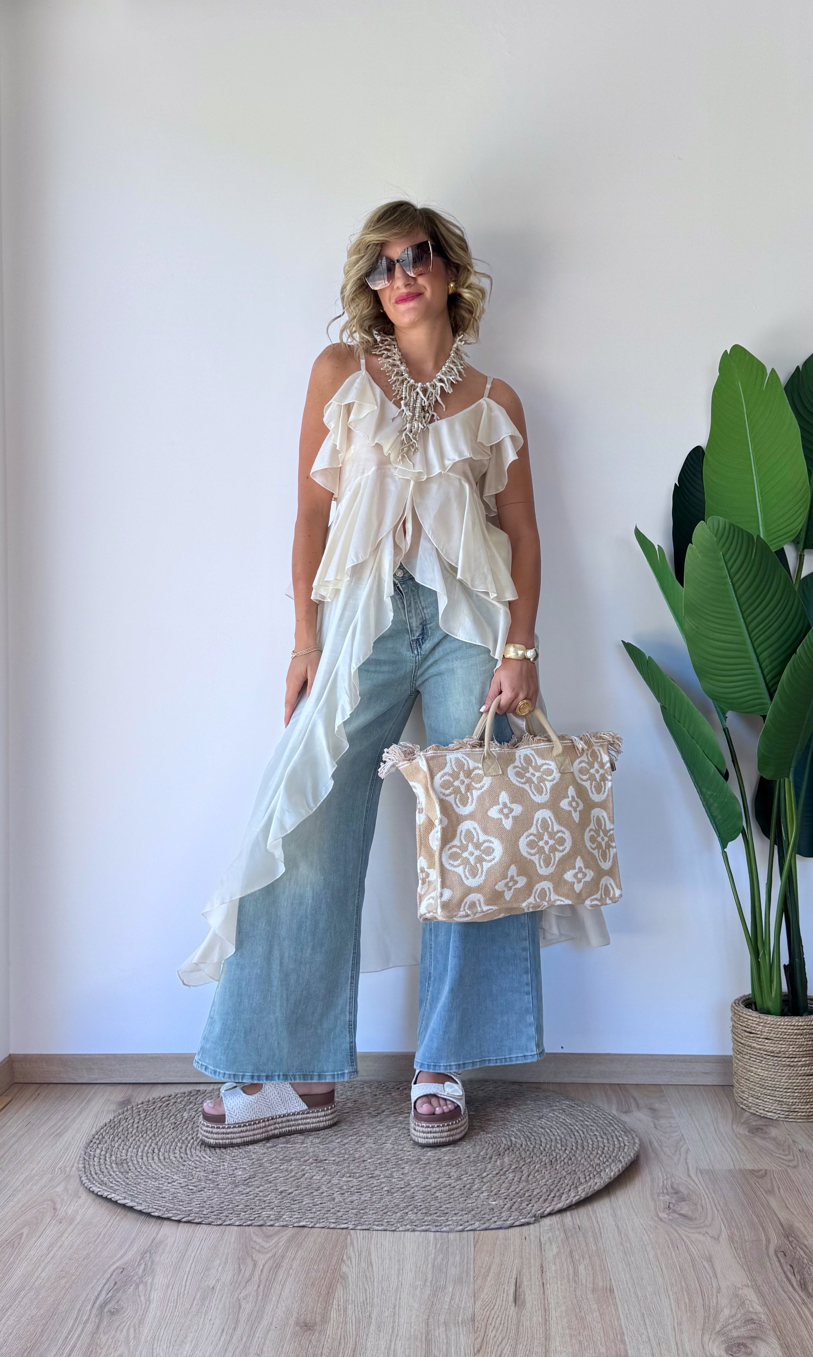 Jeans palazzo lavaggio sabbia