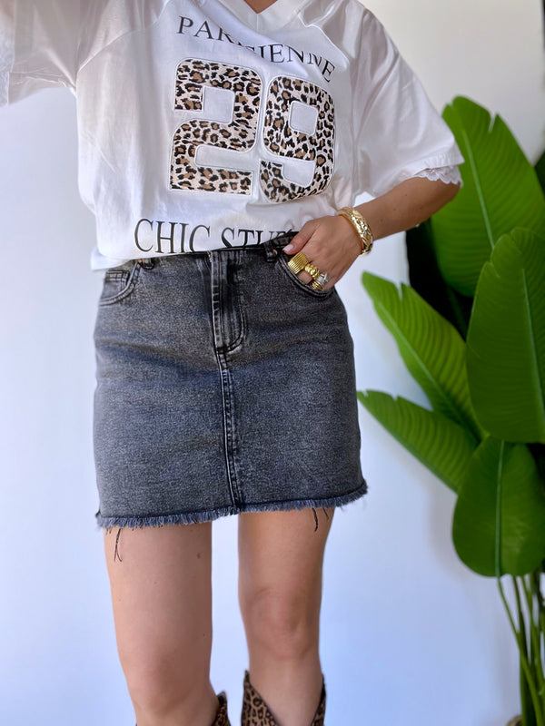 Minigonna in jeans grigio fumo