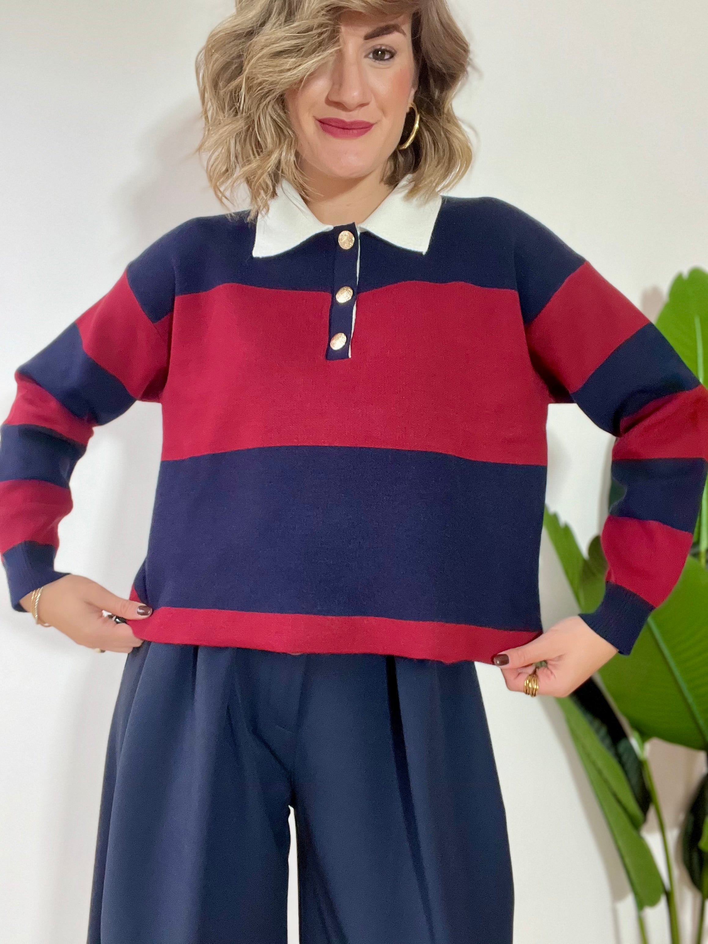 Maglioncino polo a righe