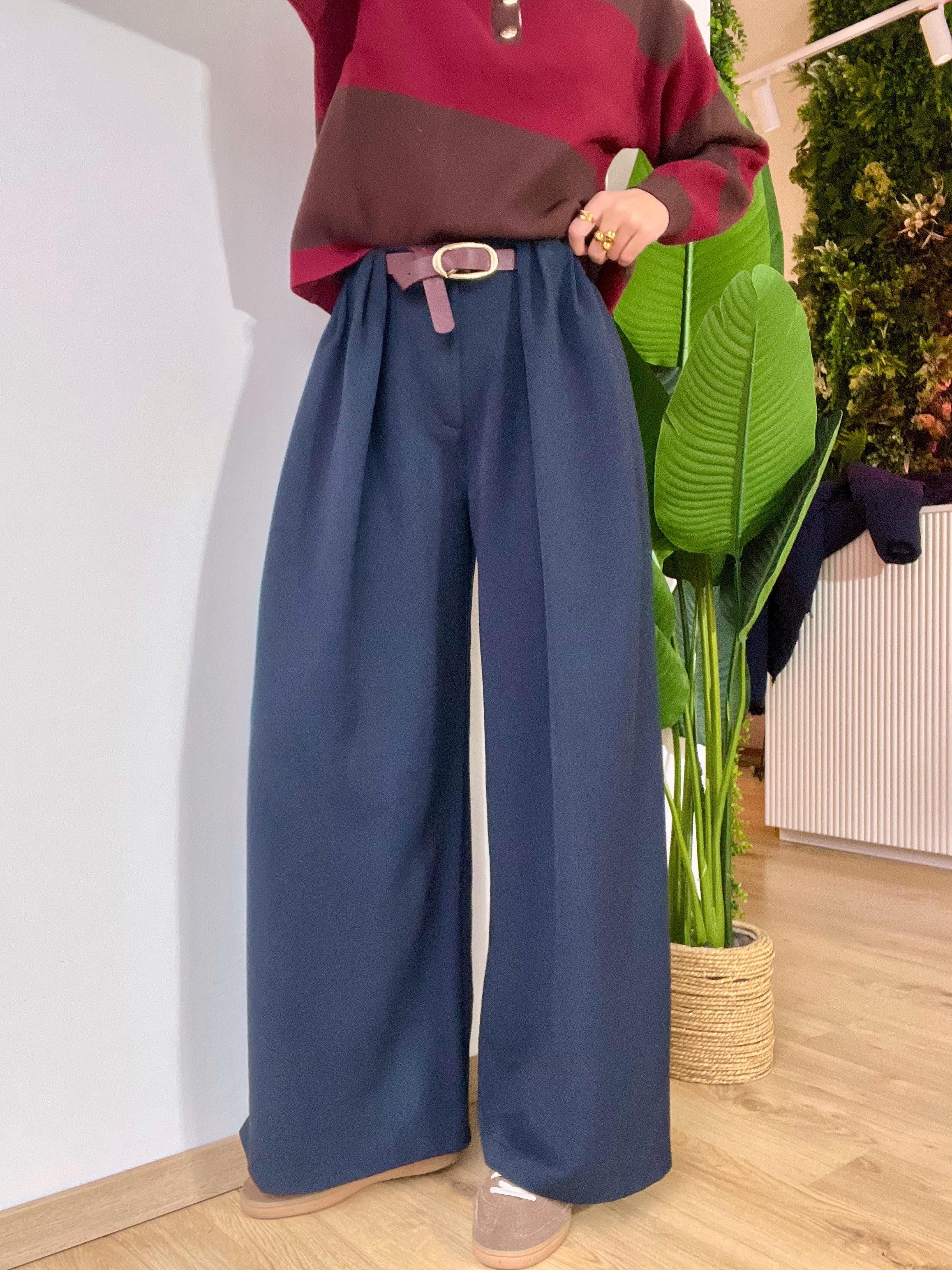 Panta palazzo blu vita alta