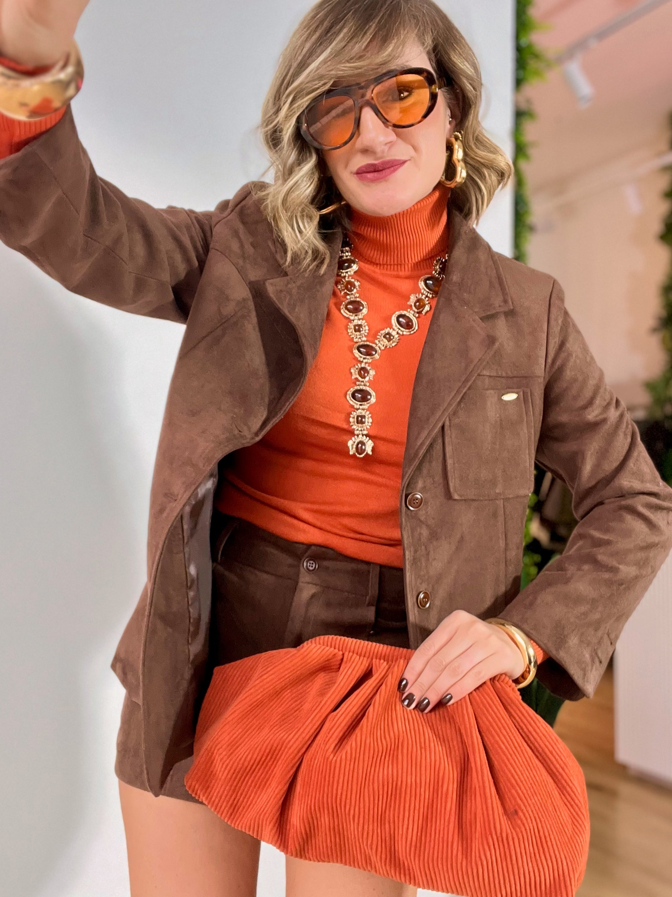 Coordinato in camoscio blazer + minigonna MORO