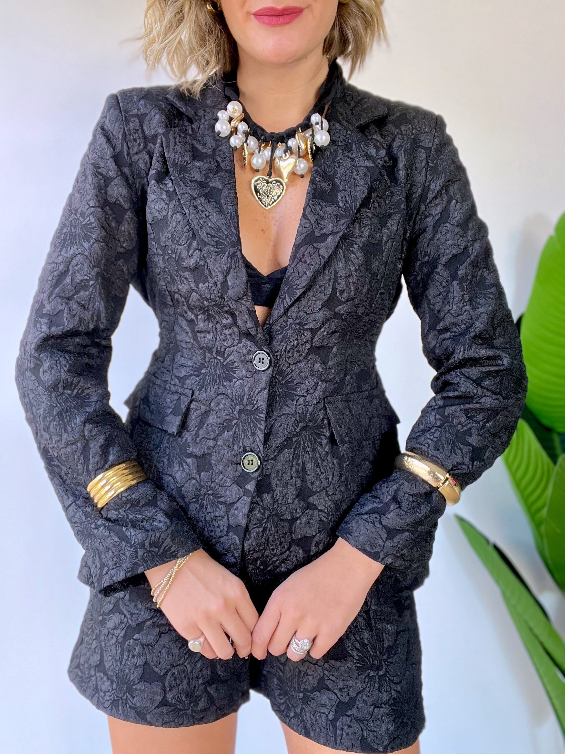 Completo blazer+ shorts damascato