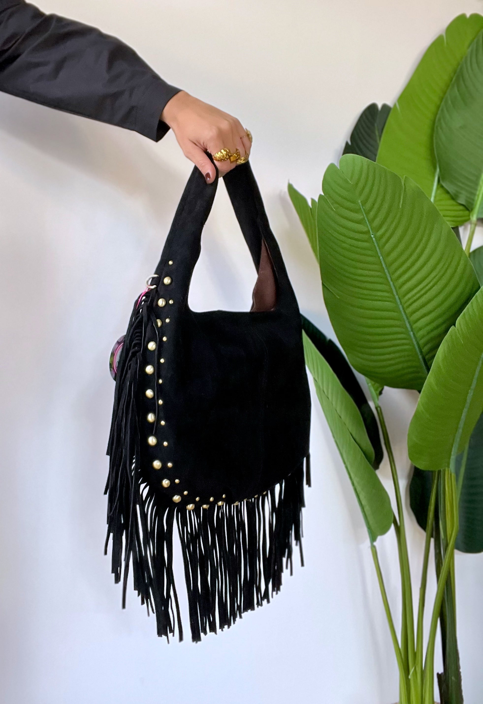 Borsa in camoscio con frange