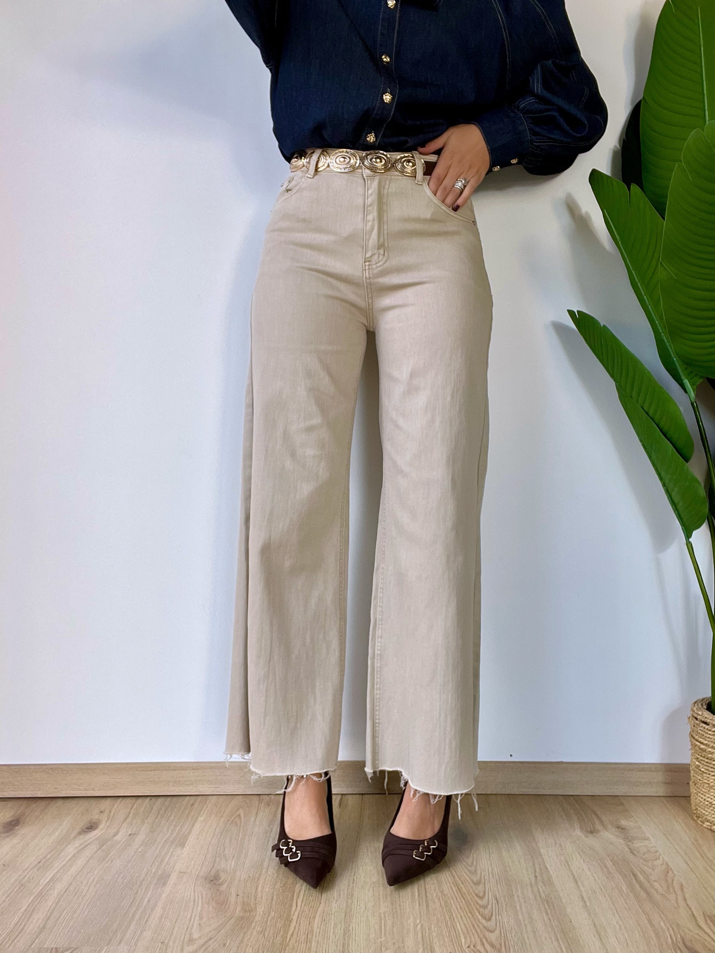 Jeans beige a palazzo