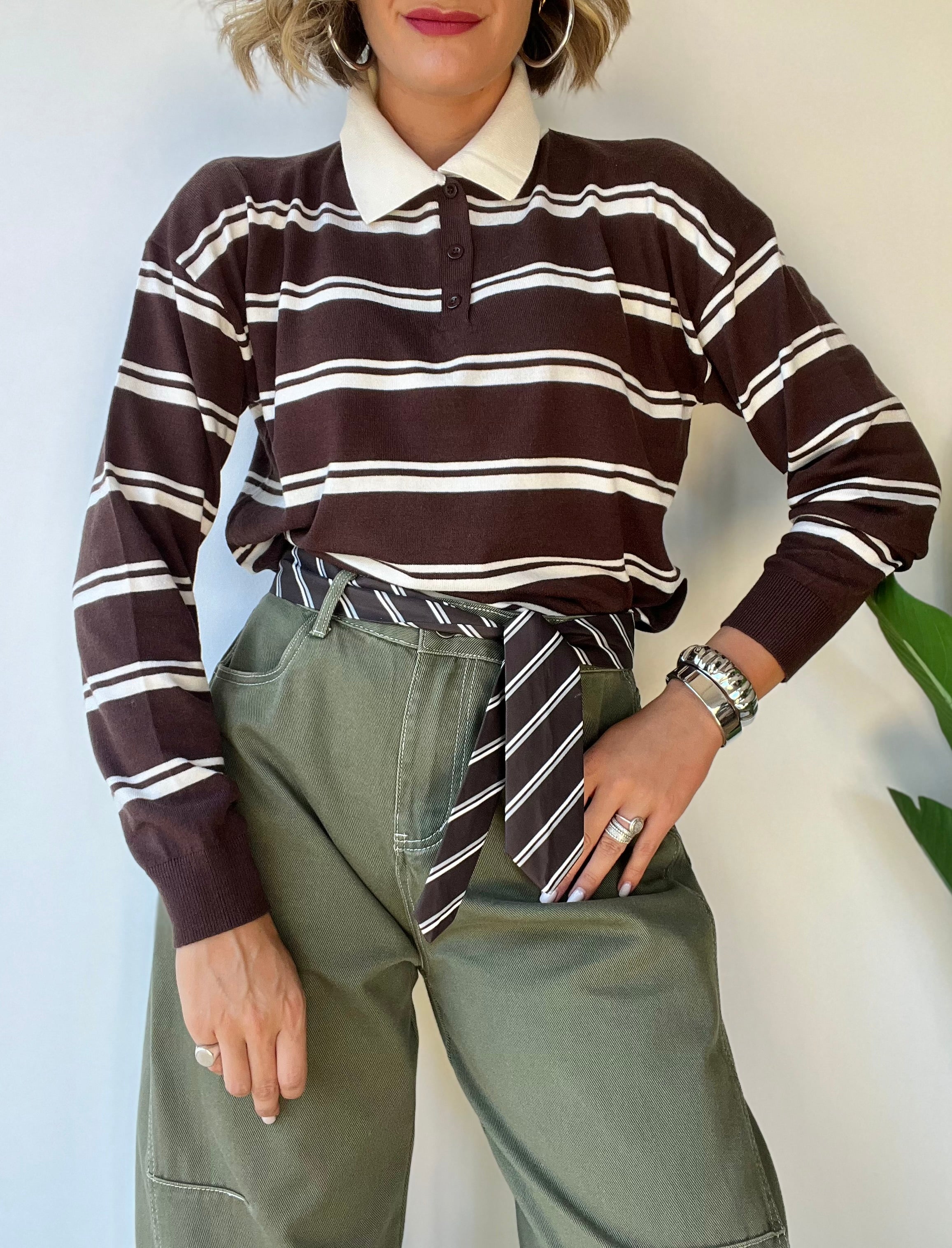 Maglioncino polo a righe cotone leggero