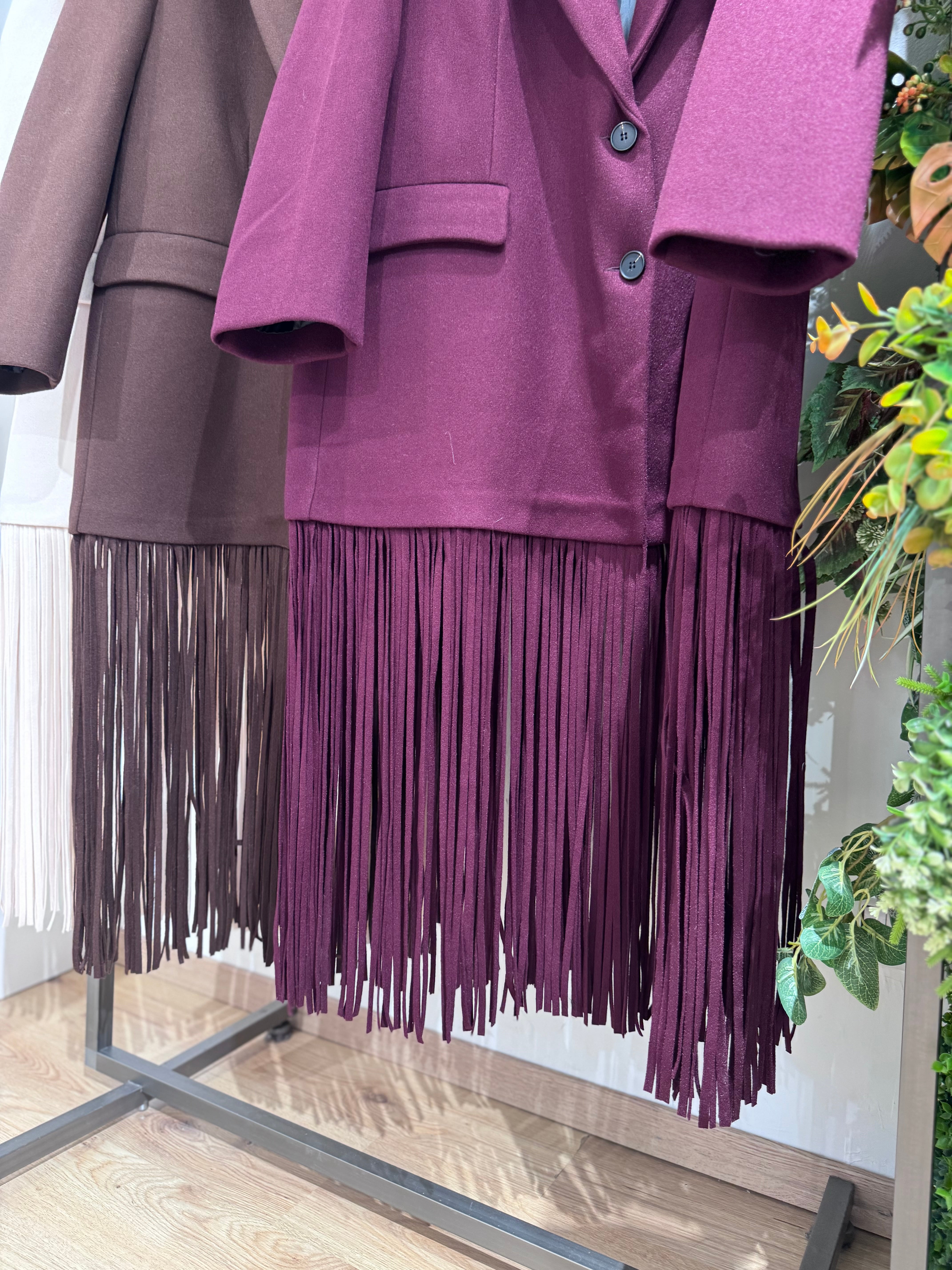Giacca cappotto in panno con frange  by Lumina
