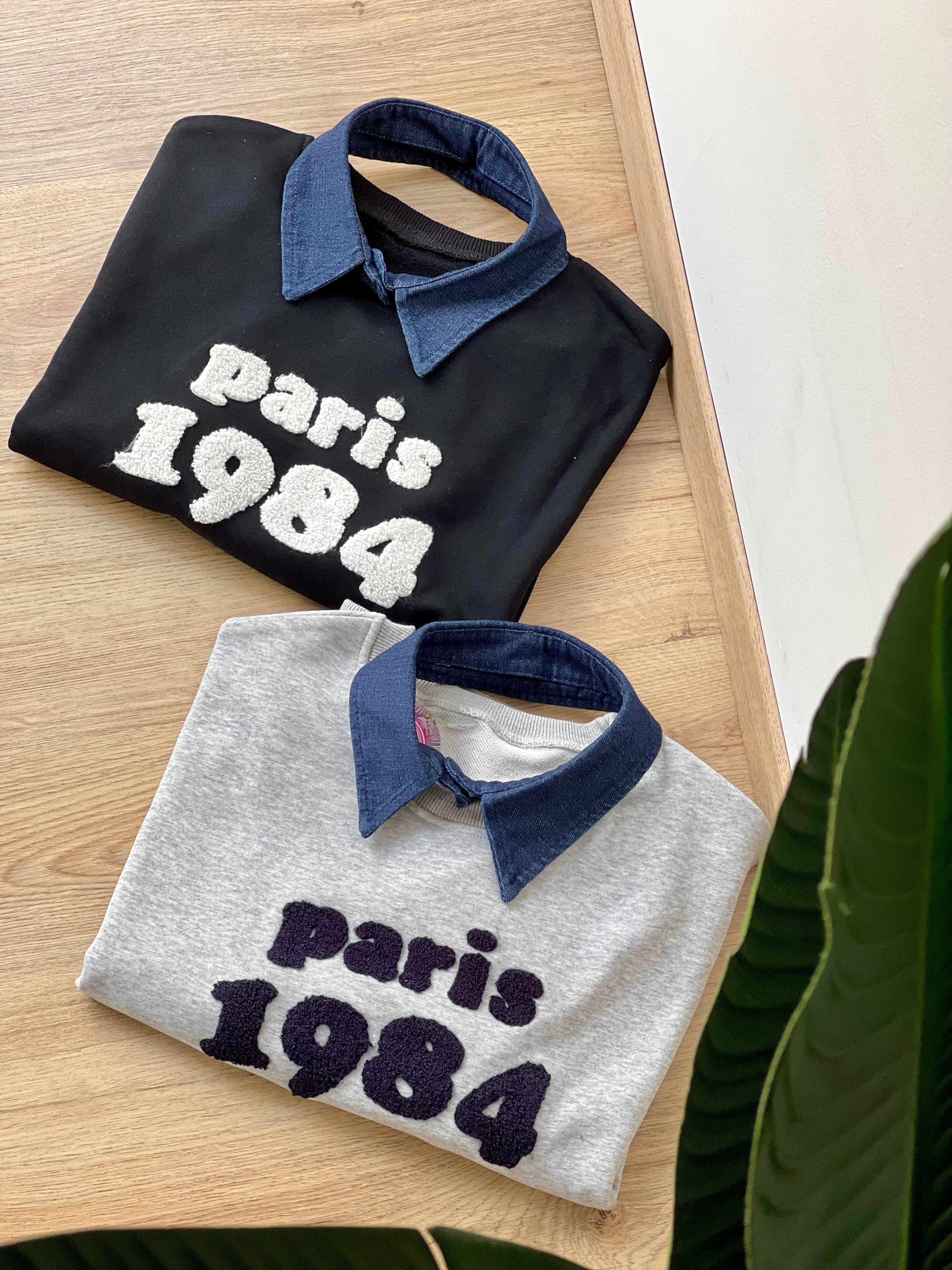 Felpa garzata 1984 con colletto jeans