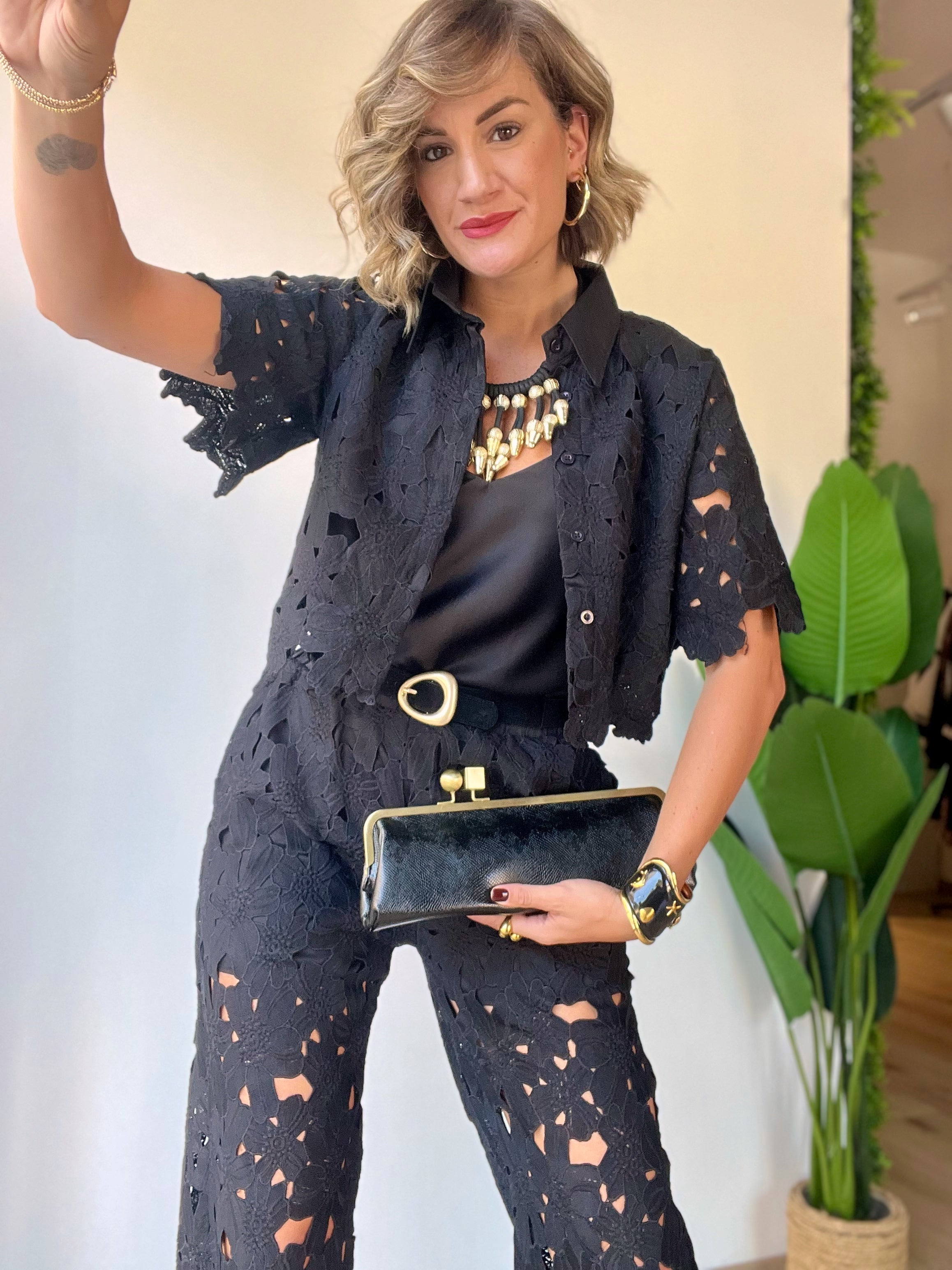 Coordinato con pantalone in pizzo nero