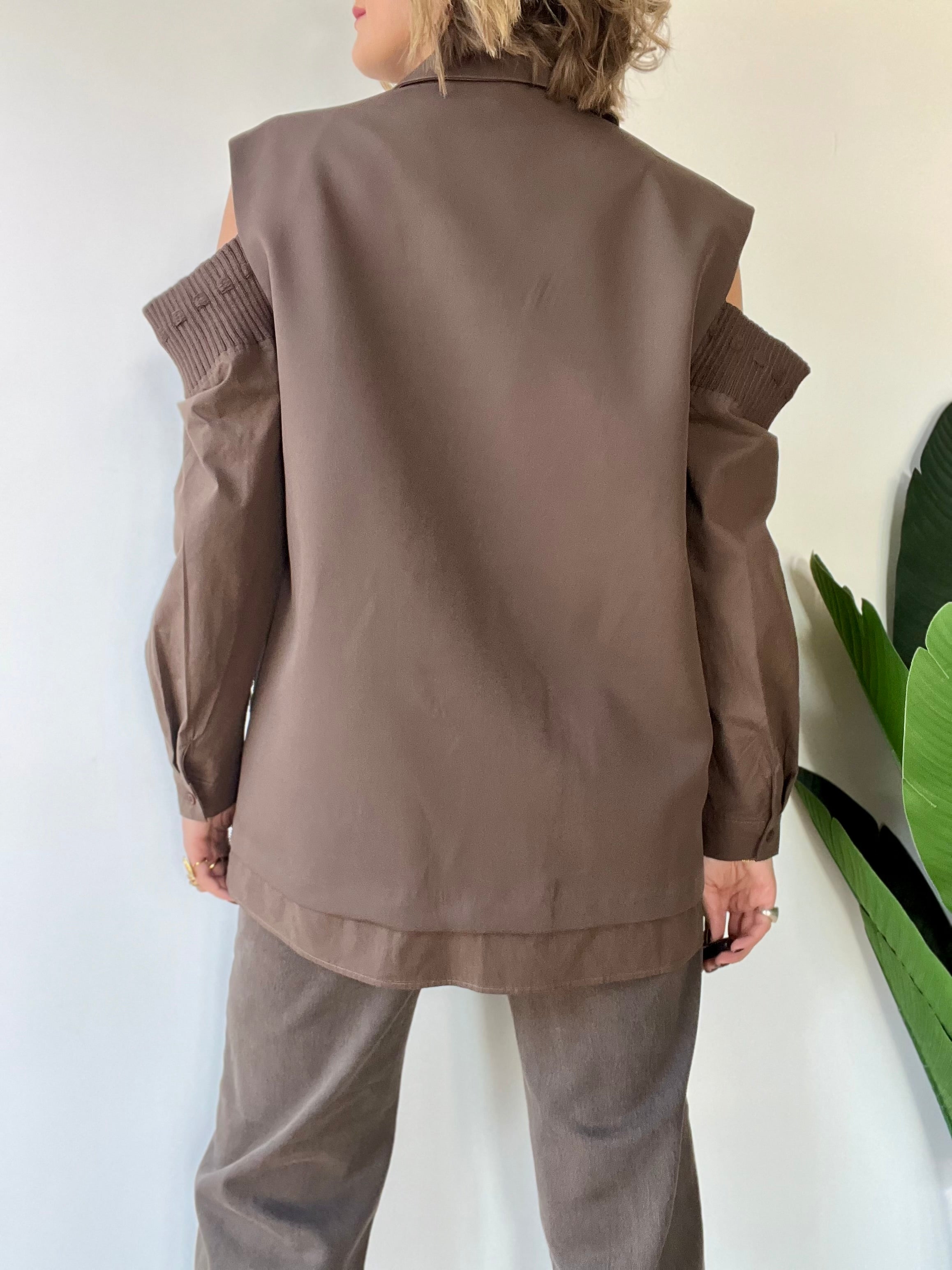 Blazer oversize con stampa e maniche camicia fango