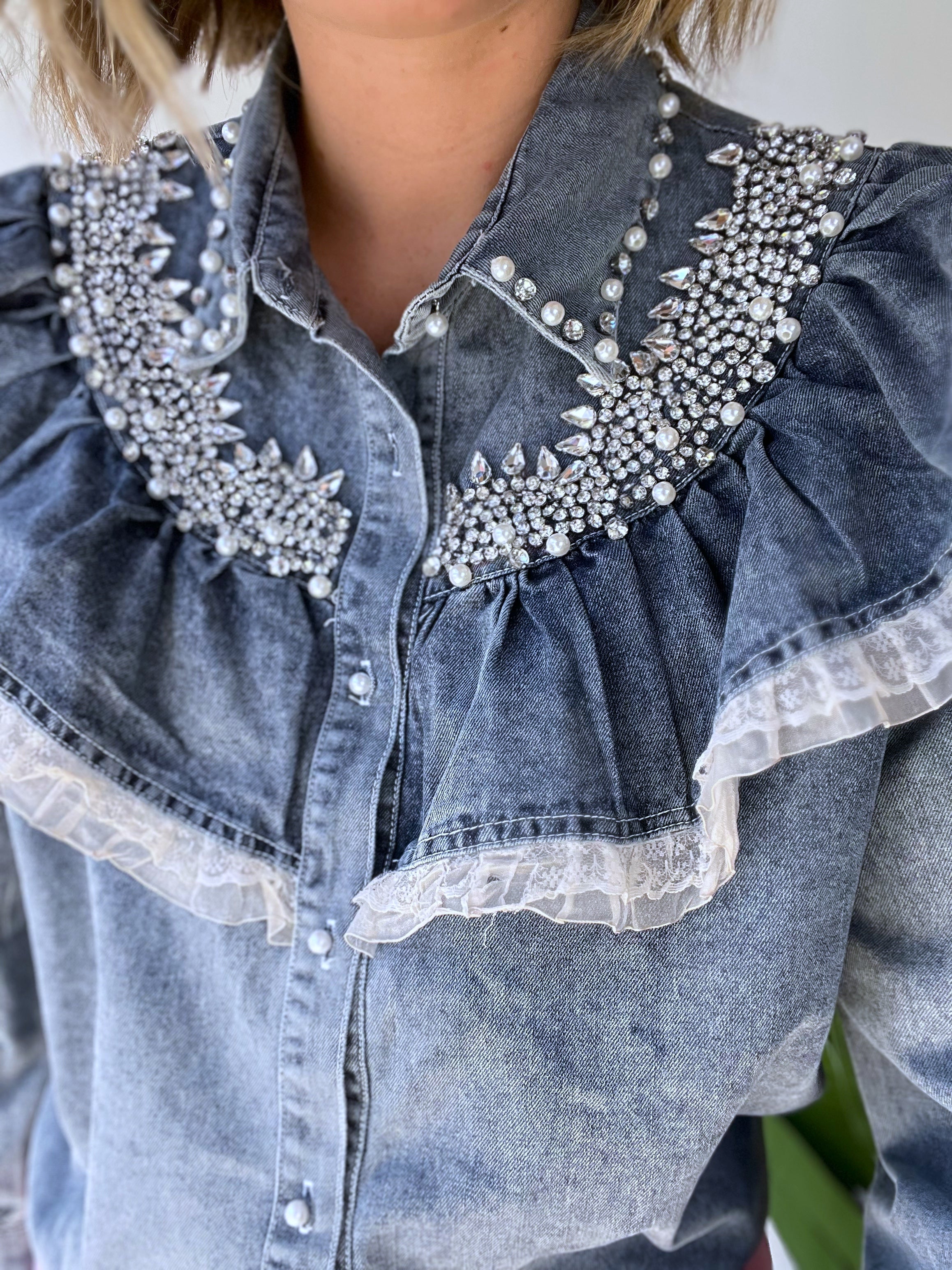 Camicia denim con strass