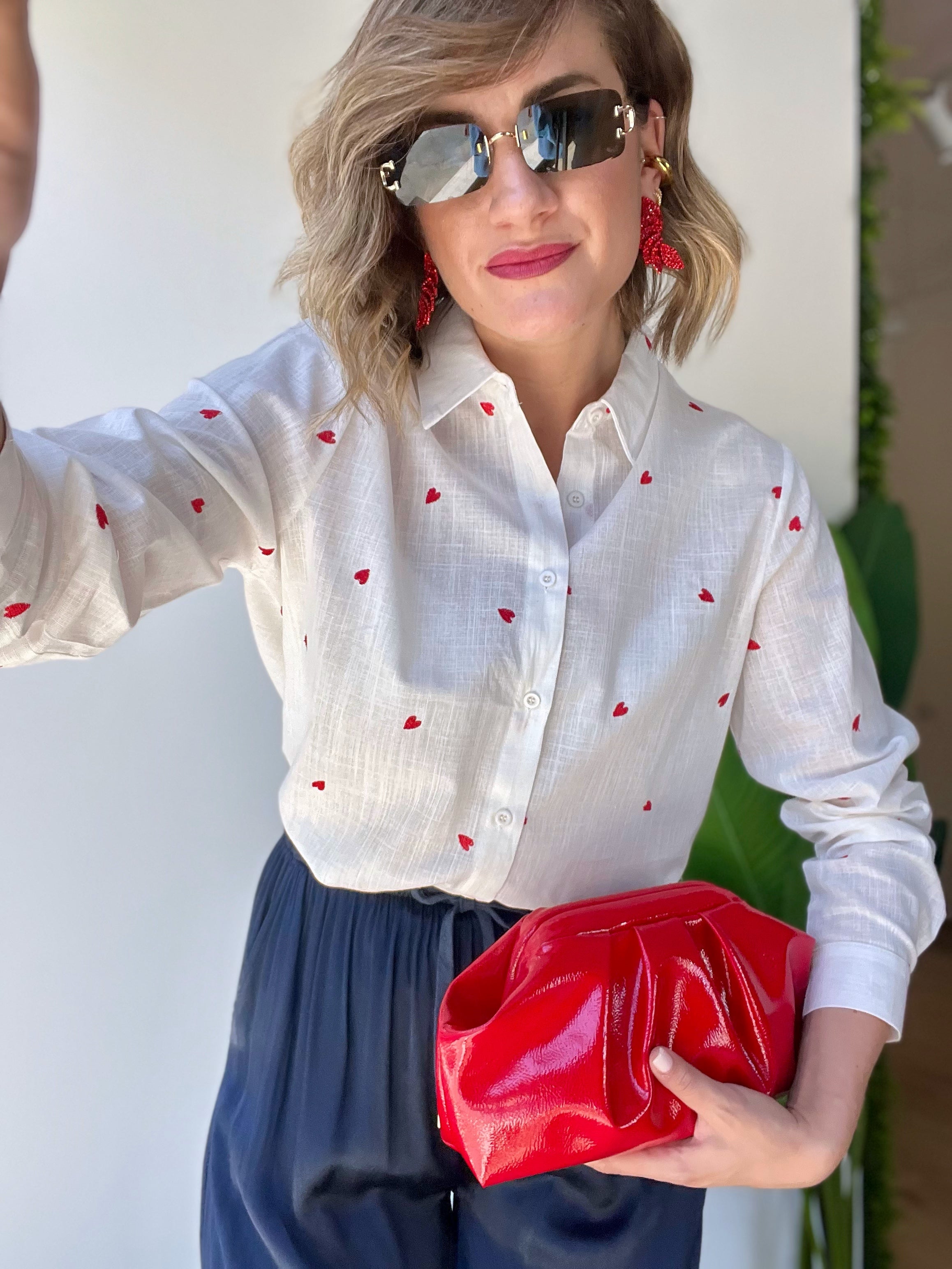 Camicia in cotone con cuoricini