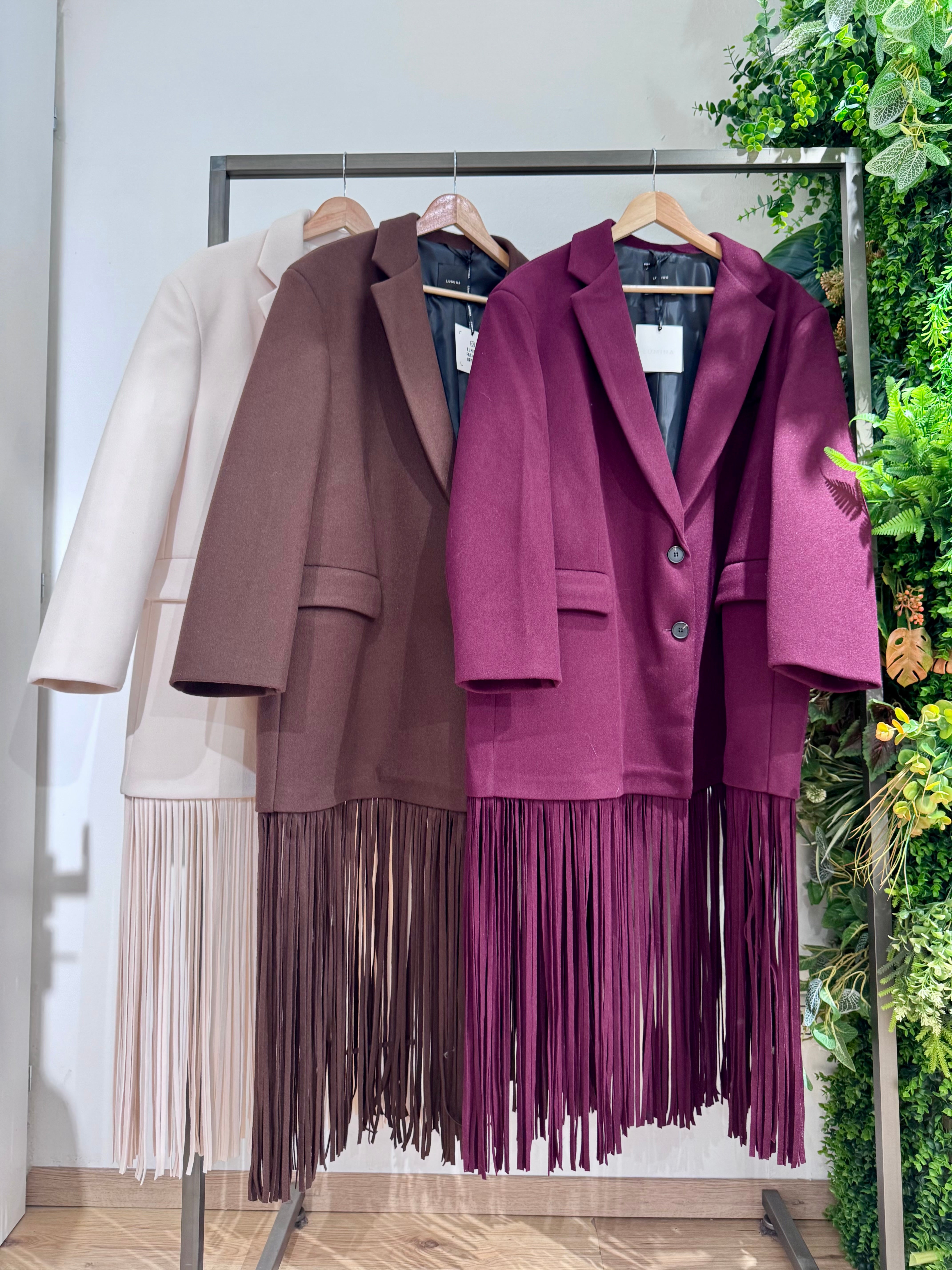 Giacca cappotto in panno con frange  by Lumina