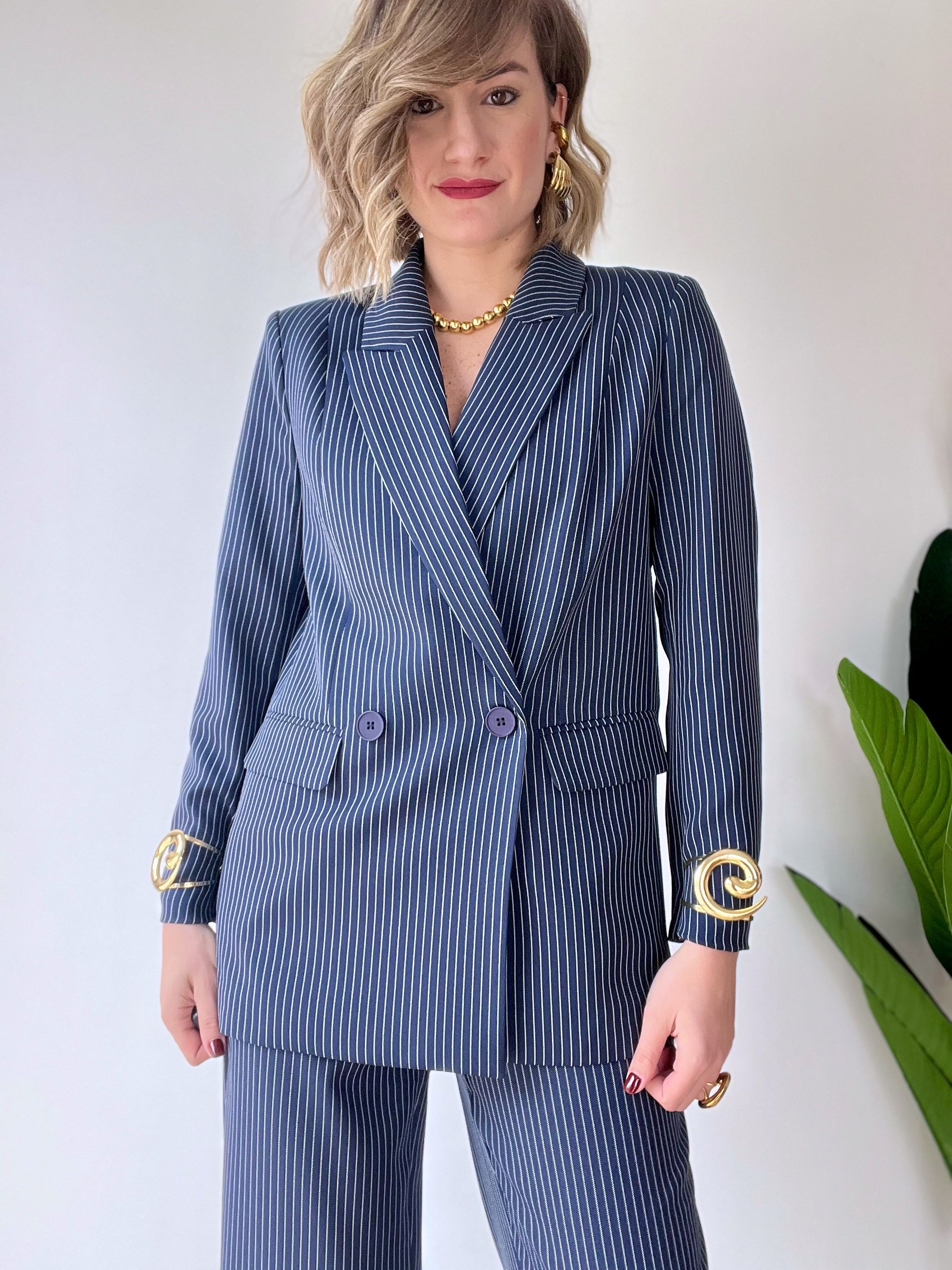 Tailleur gessato blu doppiopetto