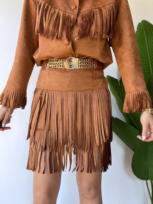 Minigonna con frange in camoscio leggero