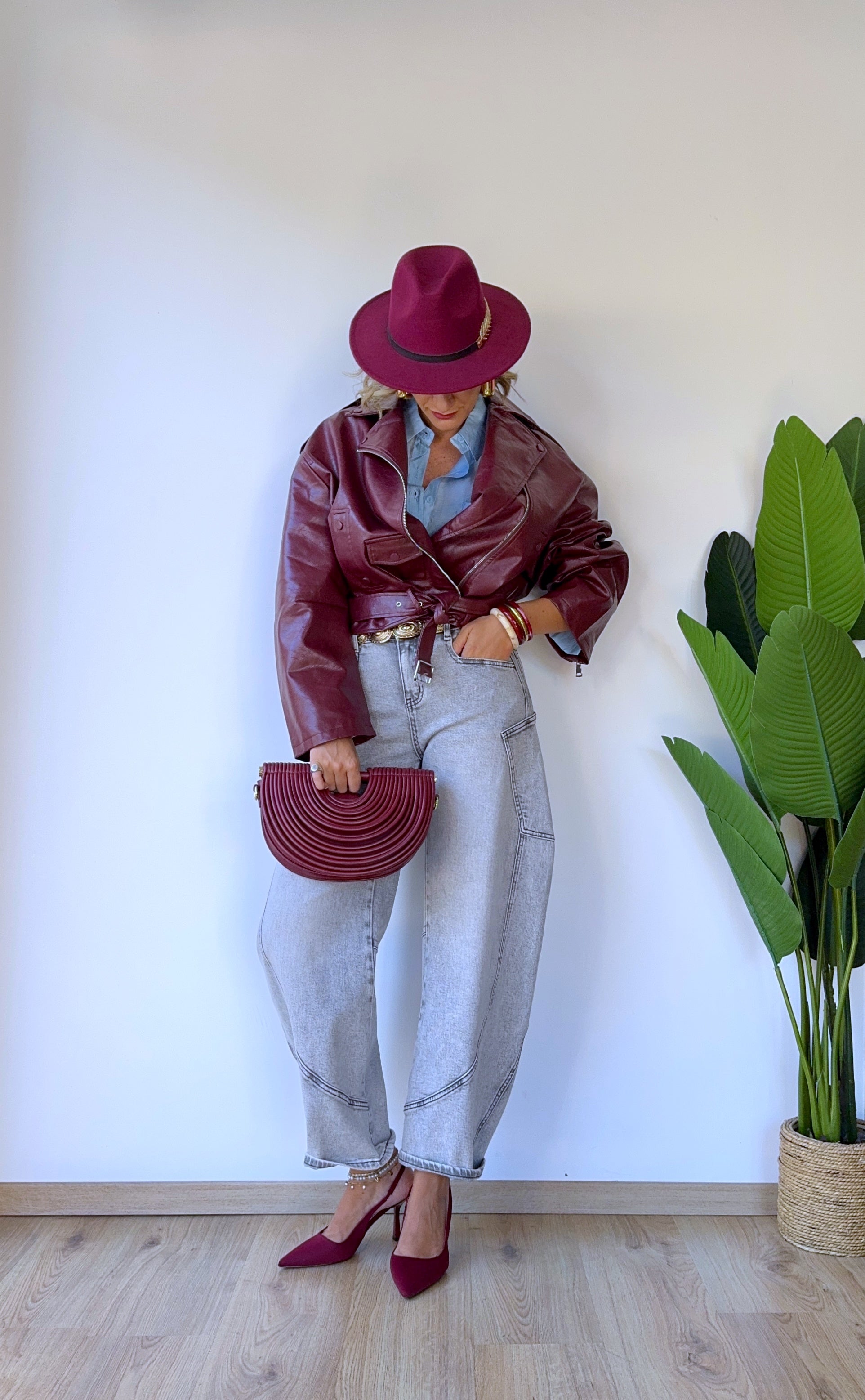 Jeans balloon cargo grigio chiaro