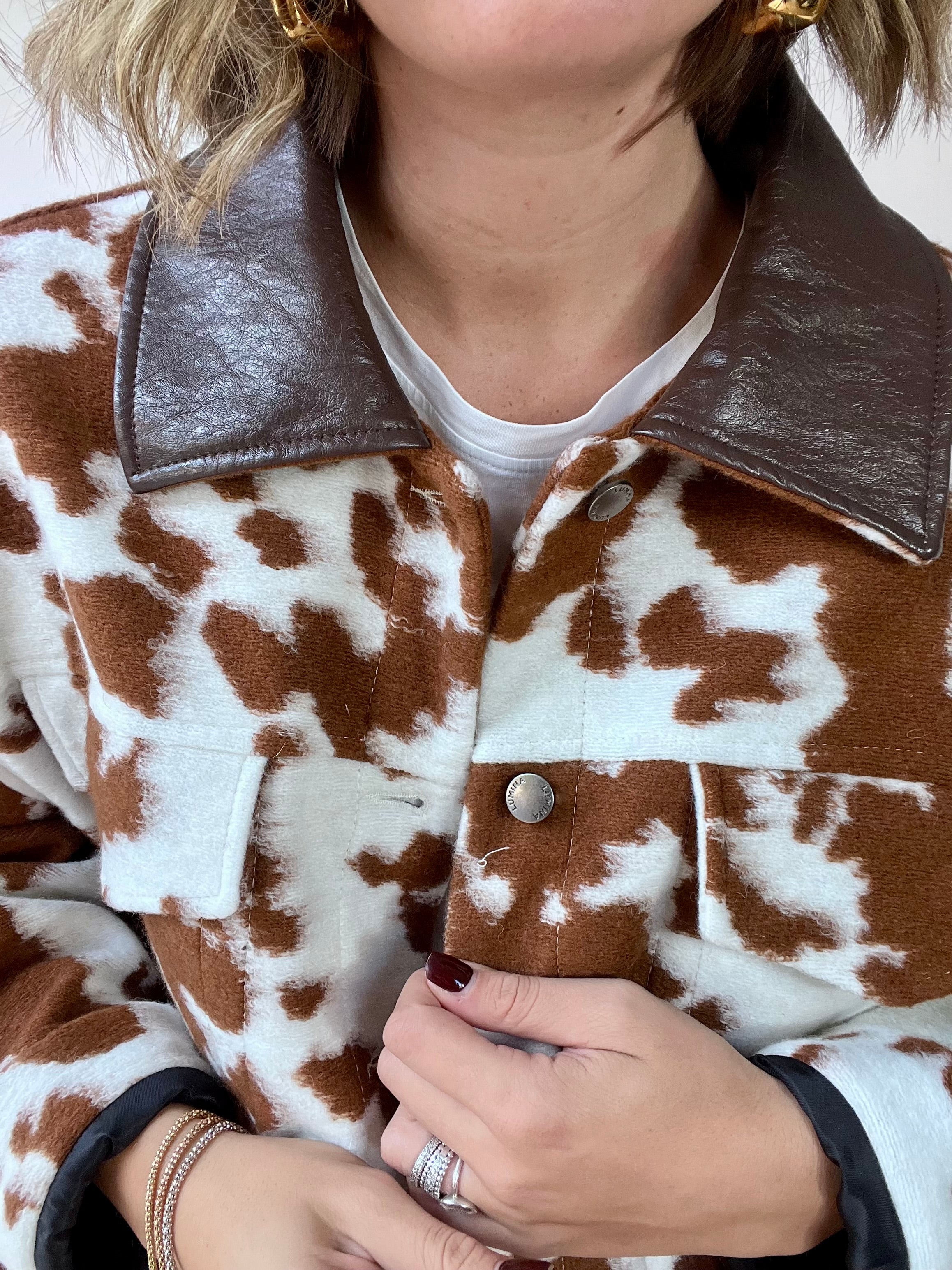 Giubbotto in panno con frange COW cammello
