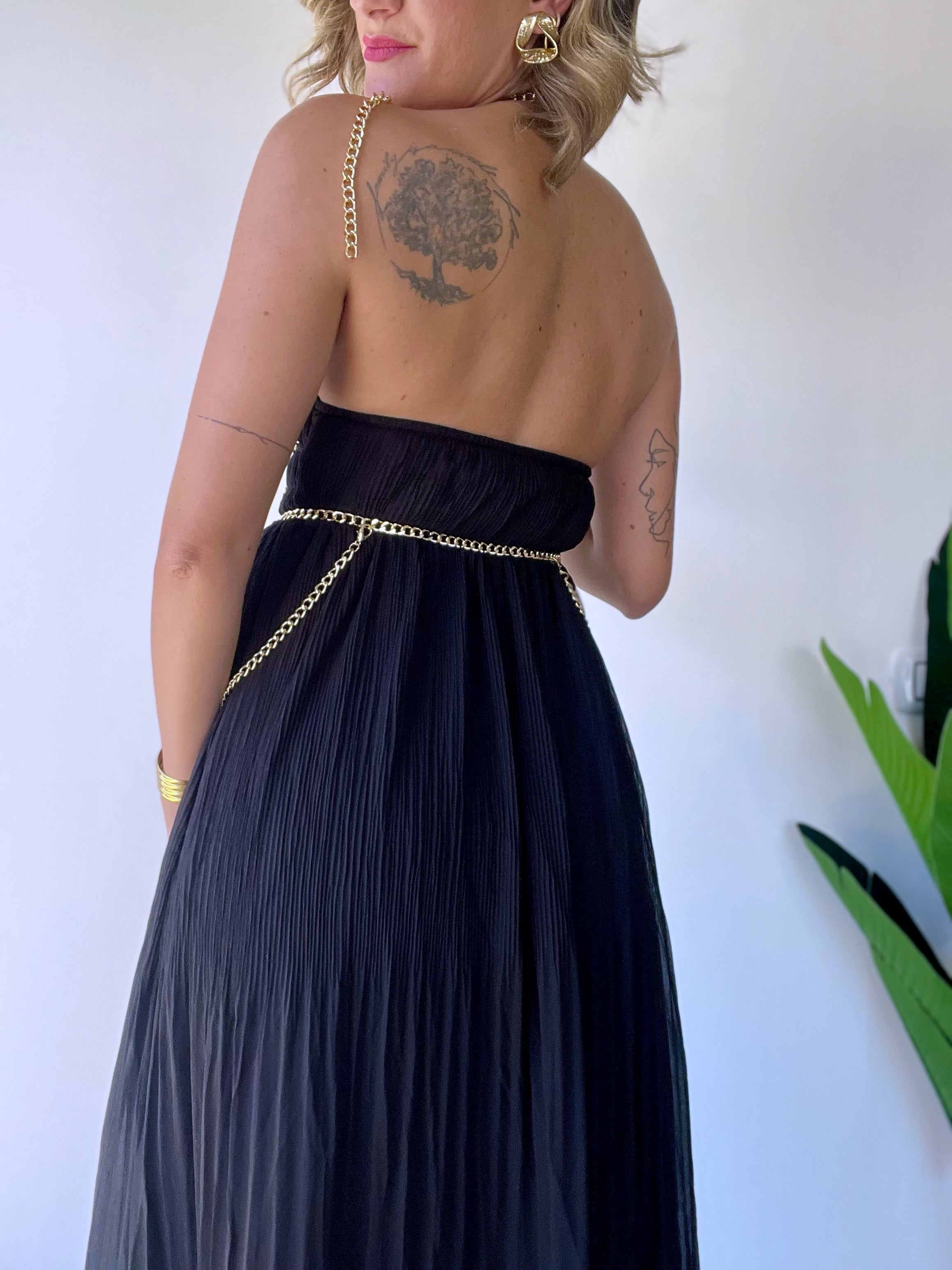 Abito plissettato longuette con catene