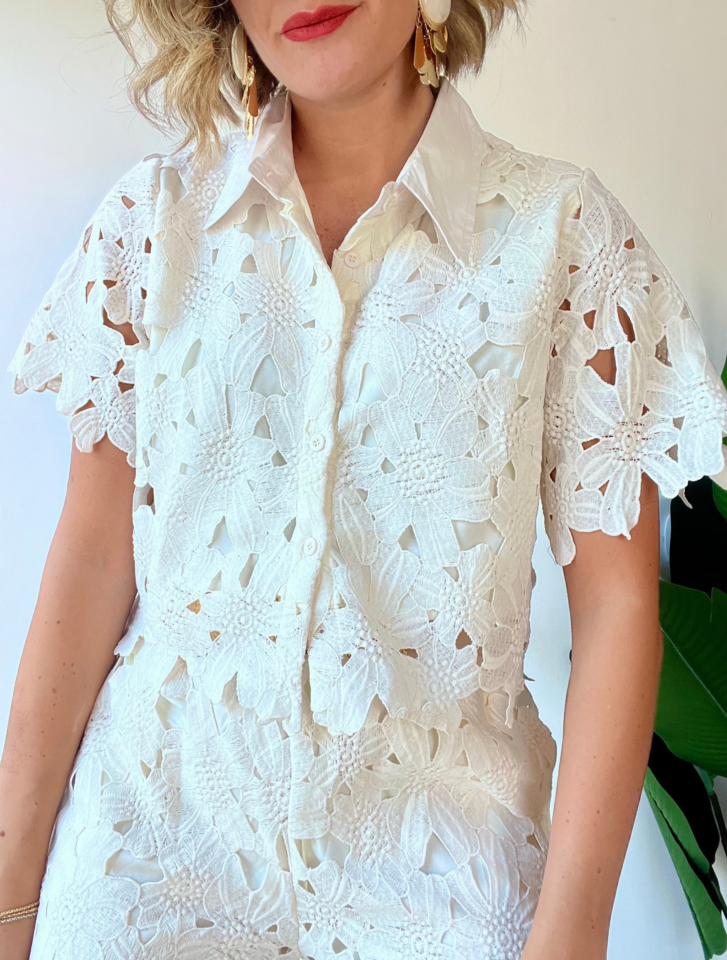 Coordinato con pantalone in pizzo beige