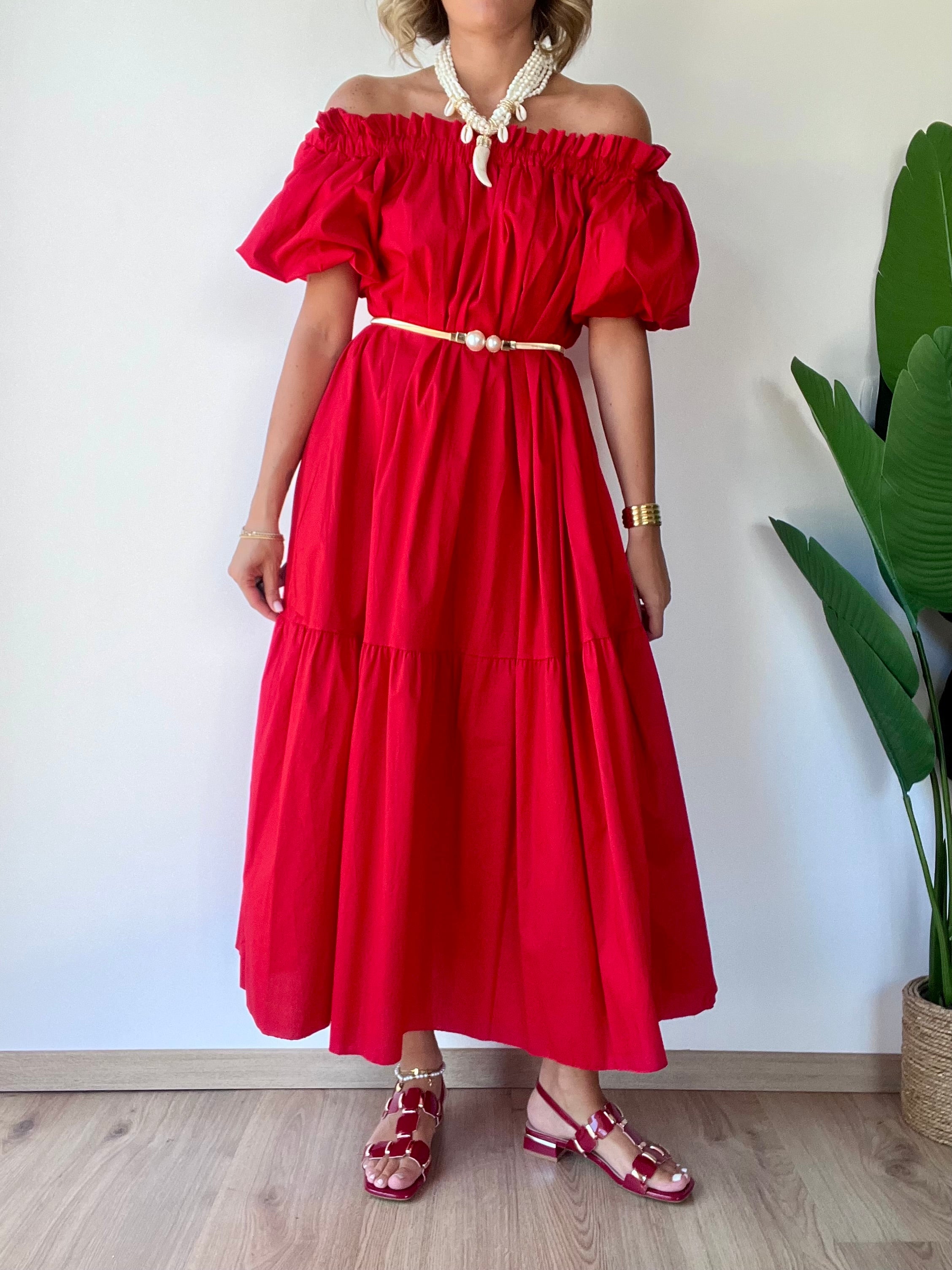 Abito lungo in cotone rosso