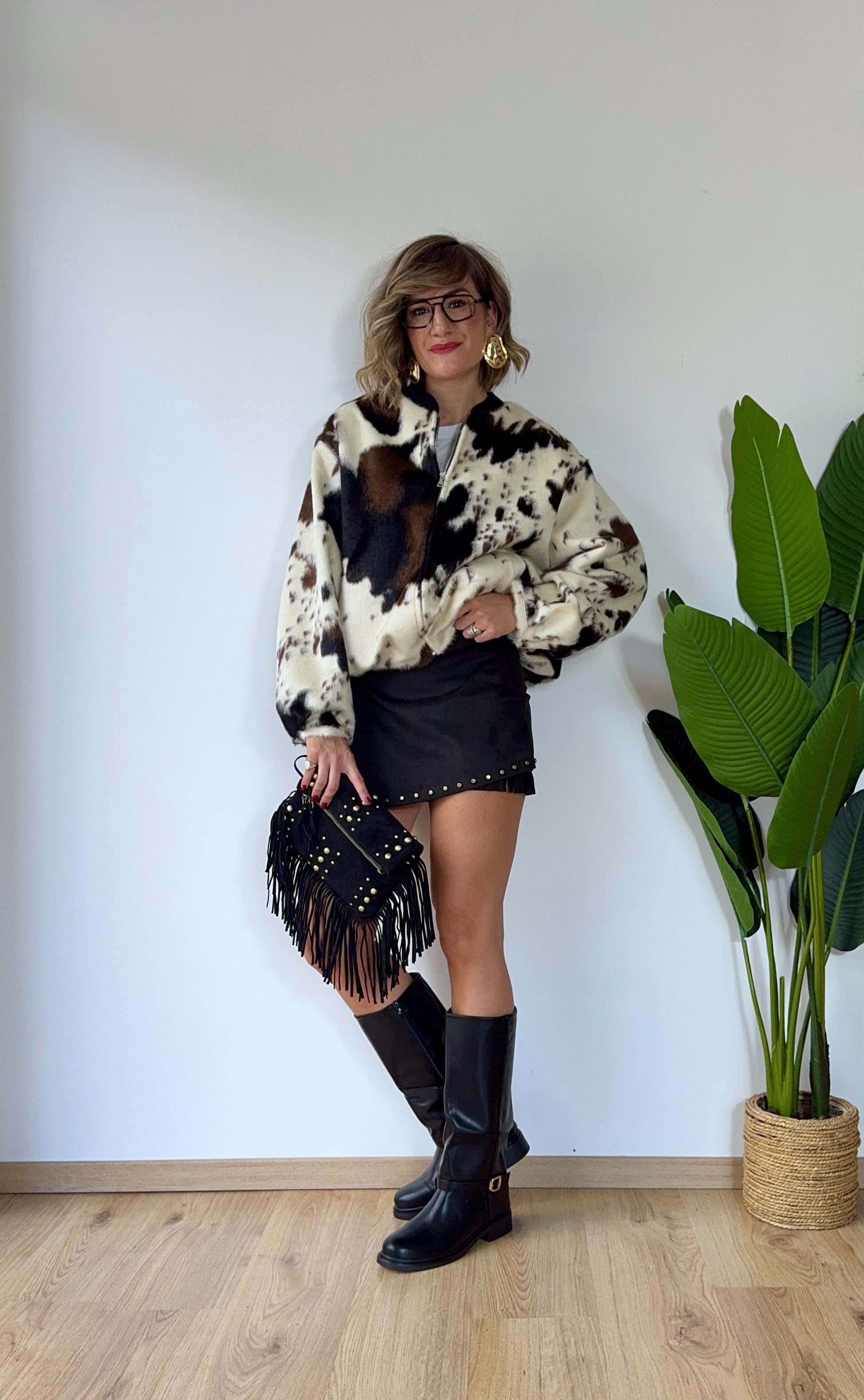 Bomber in ecopelliccia fantasia cow