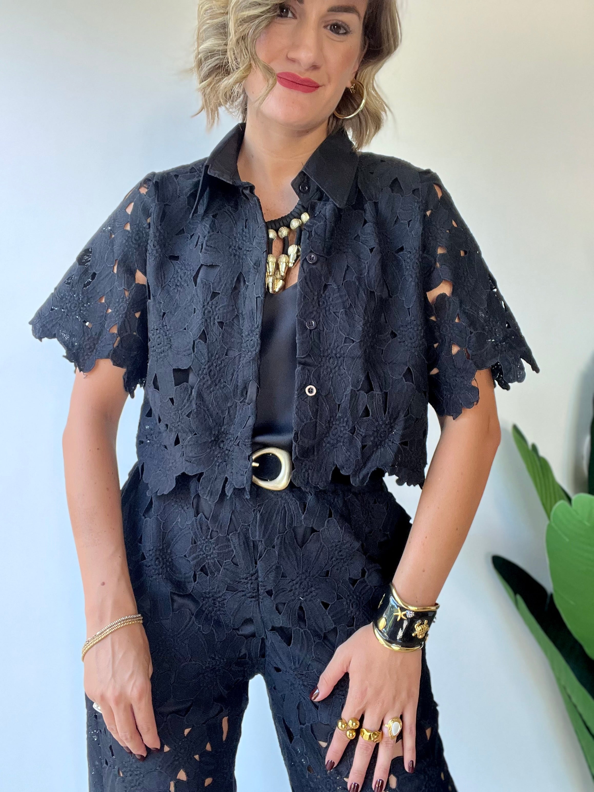 Coordinato con pantalone in pizzo nero