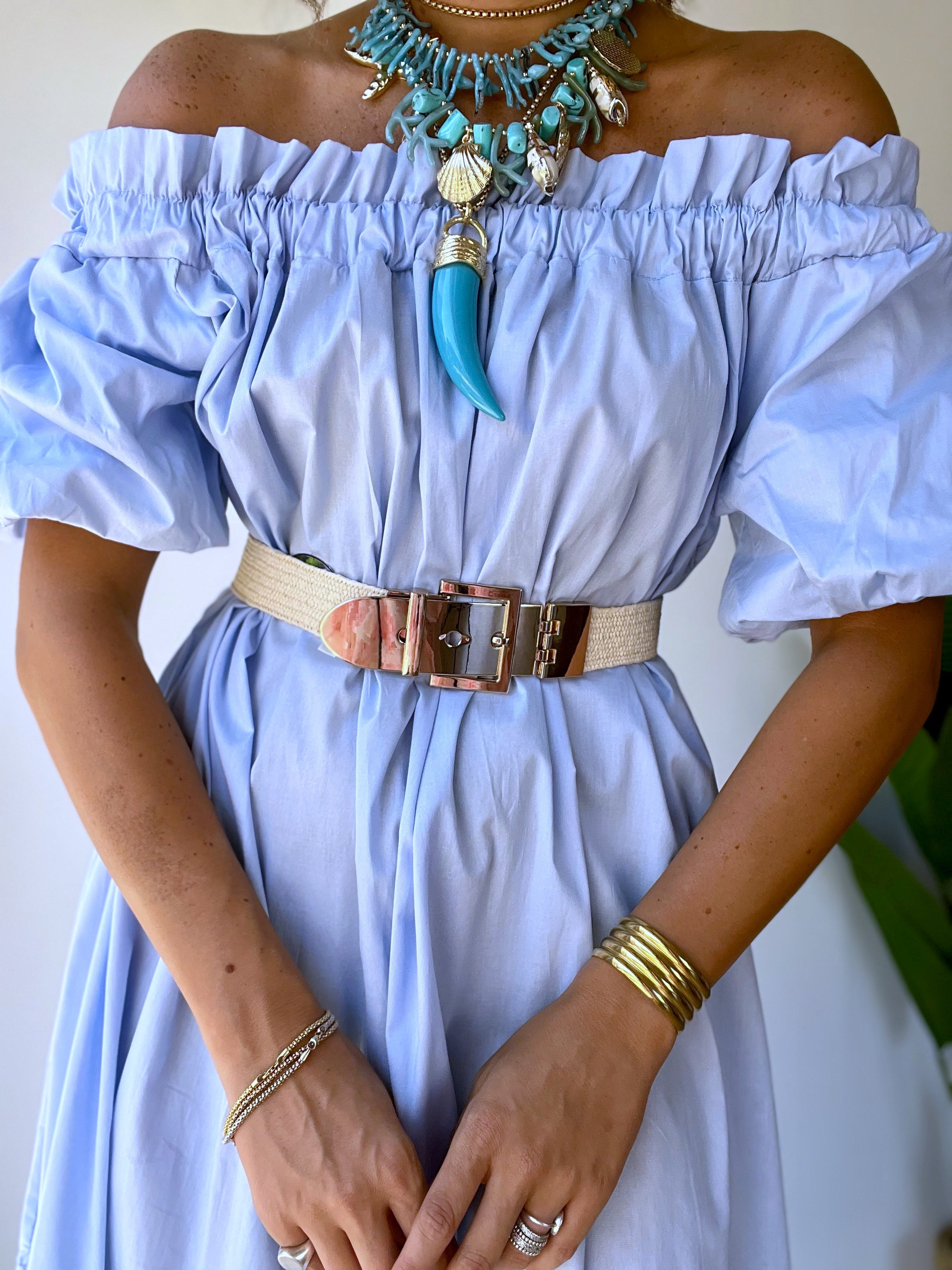 Collana lunga con corno turchese