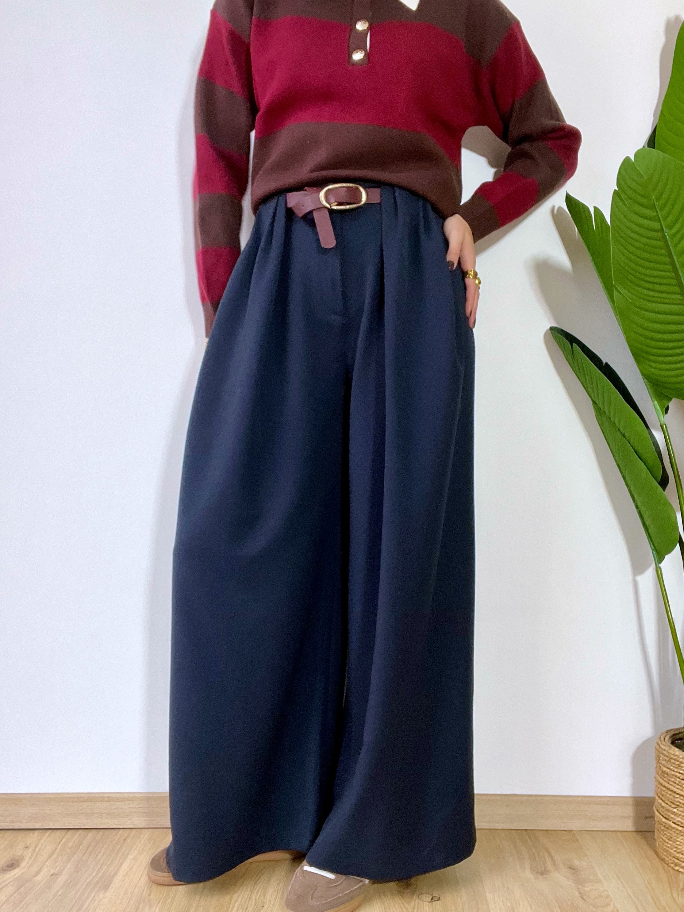 Panta palazzo blu vita alta