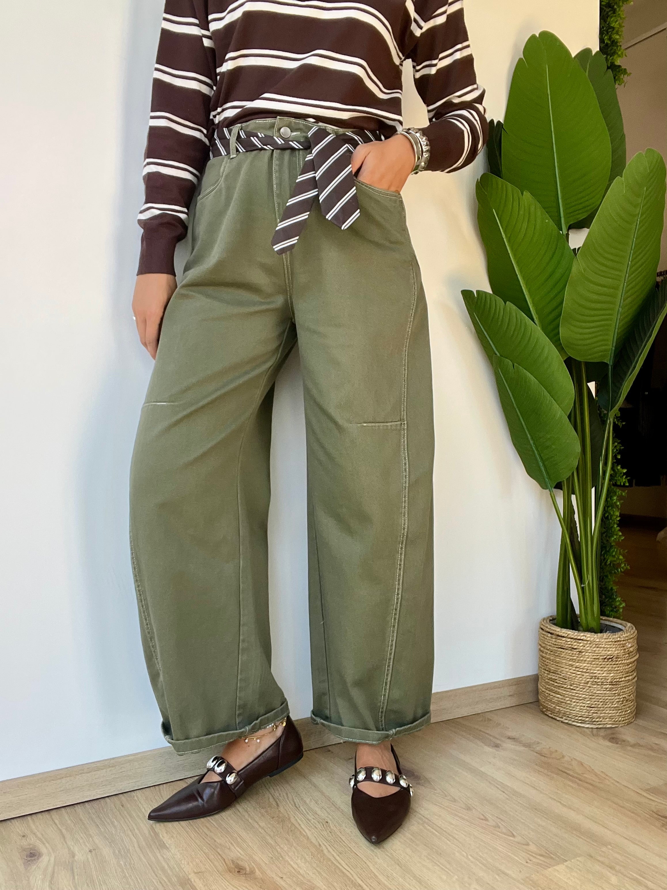 Jeans Verdone balloon con cintura a cravatta