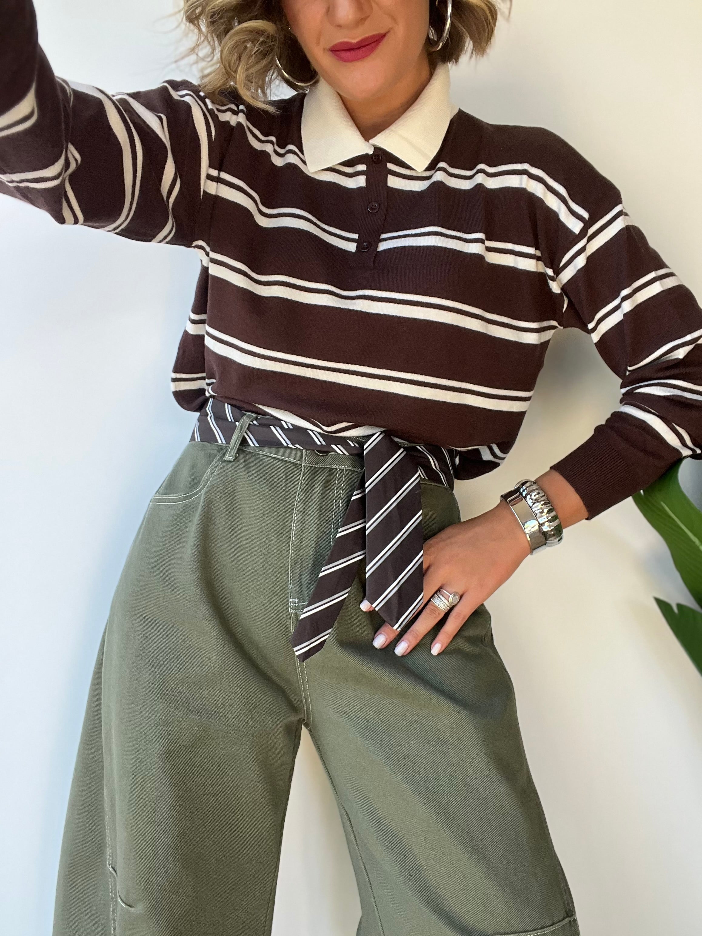 Maglioncino polo a righe cotone leggero