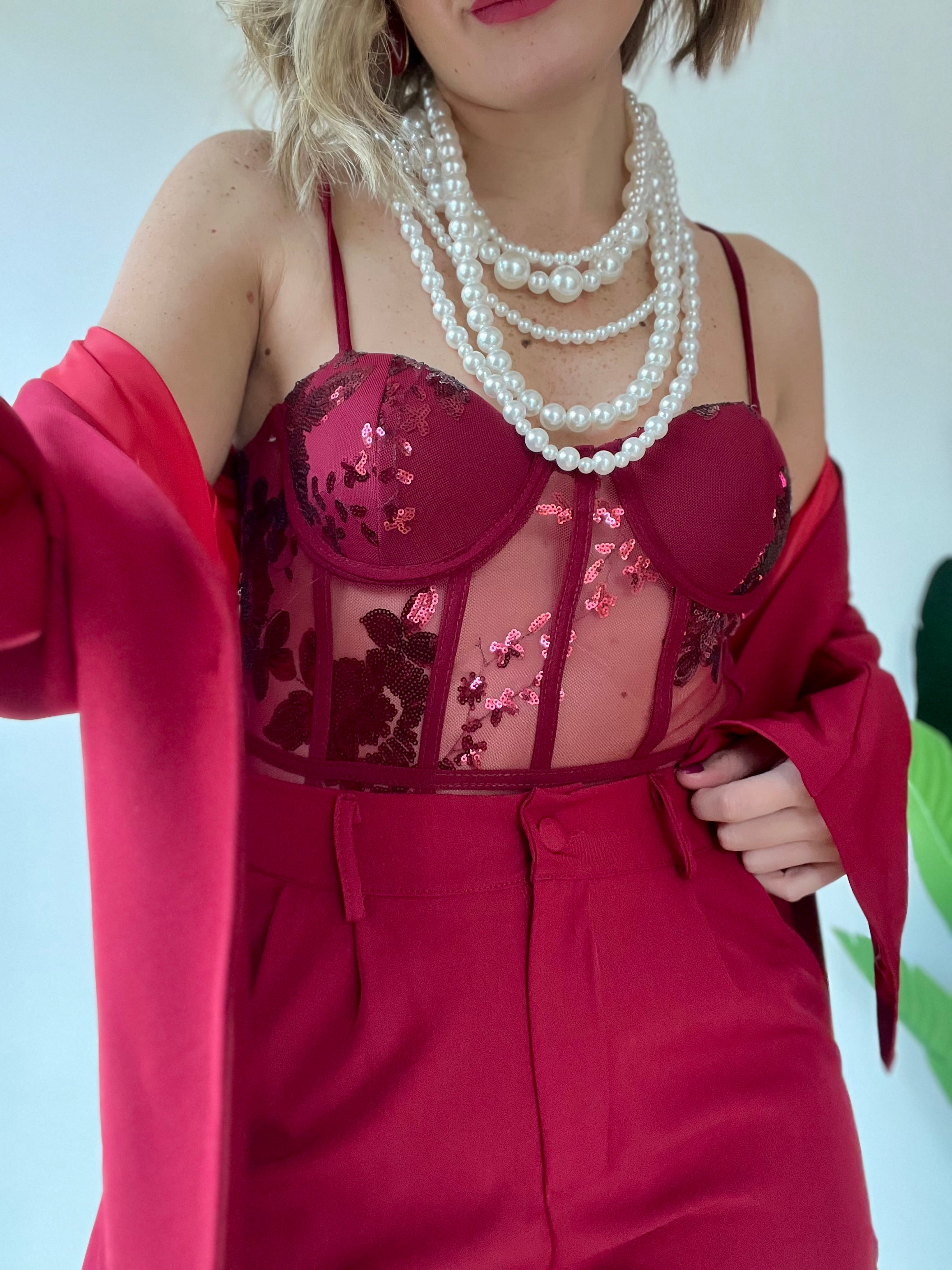 Body con fiori in paillettes