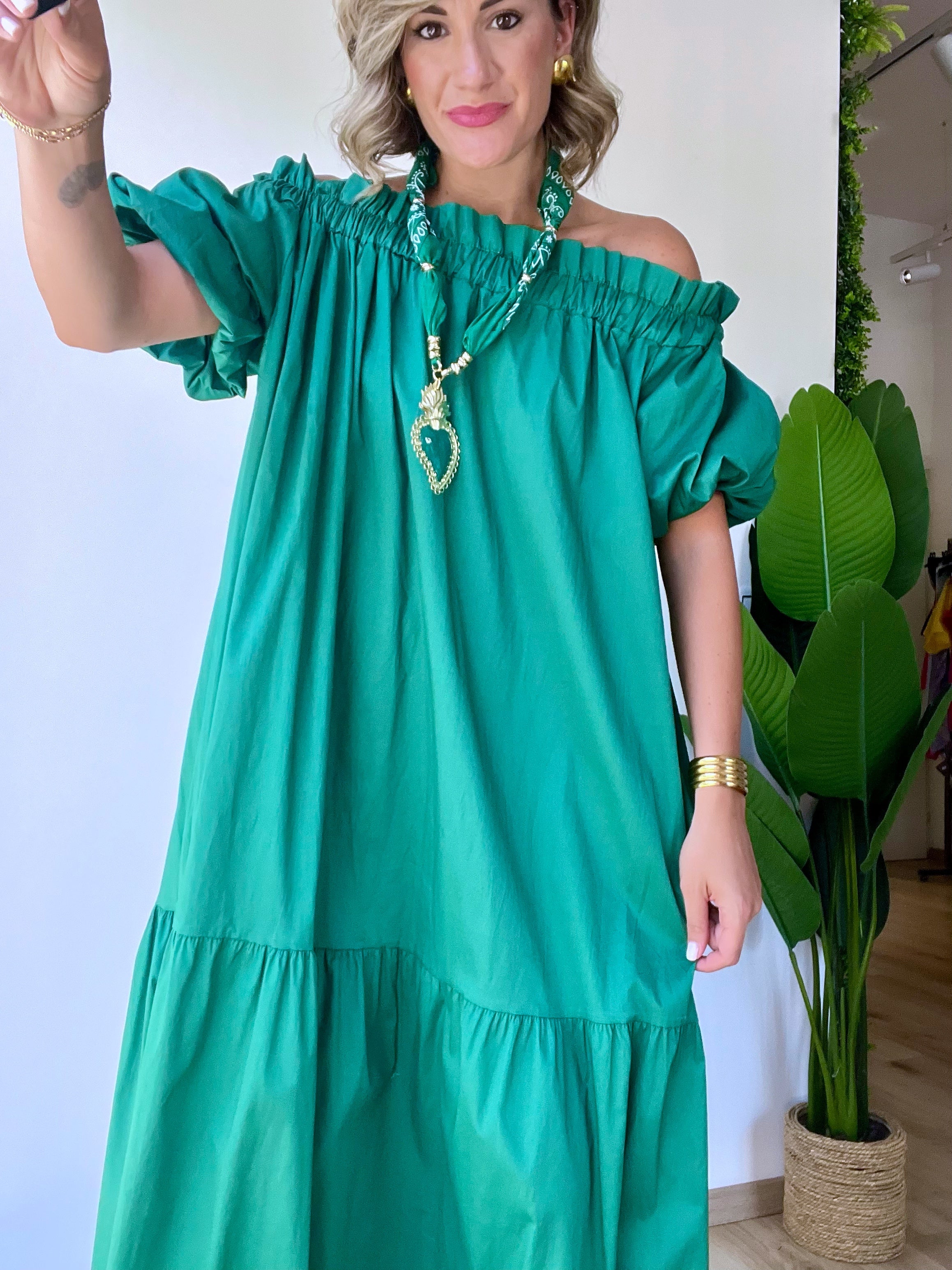 Abito lungo in cotone verde