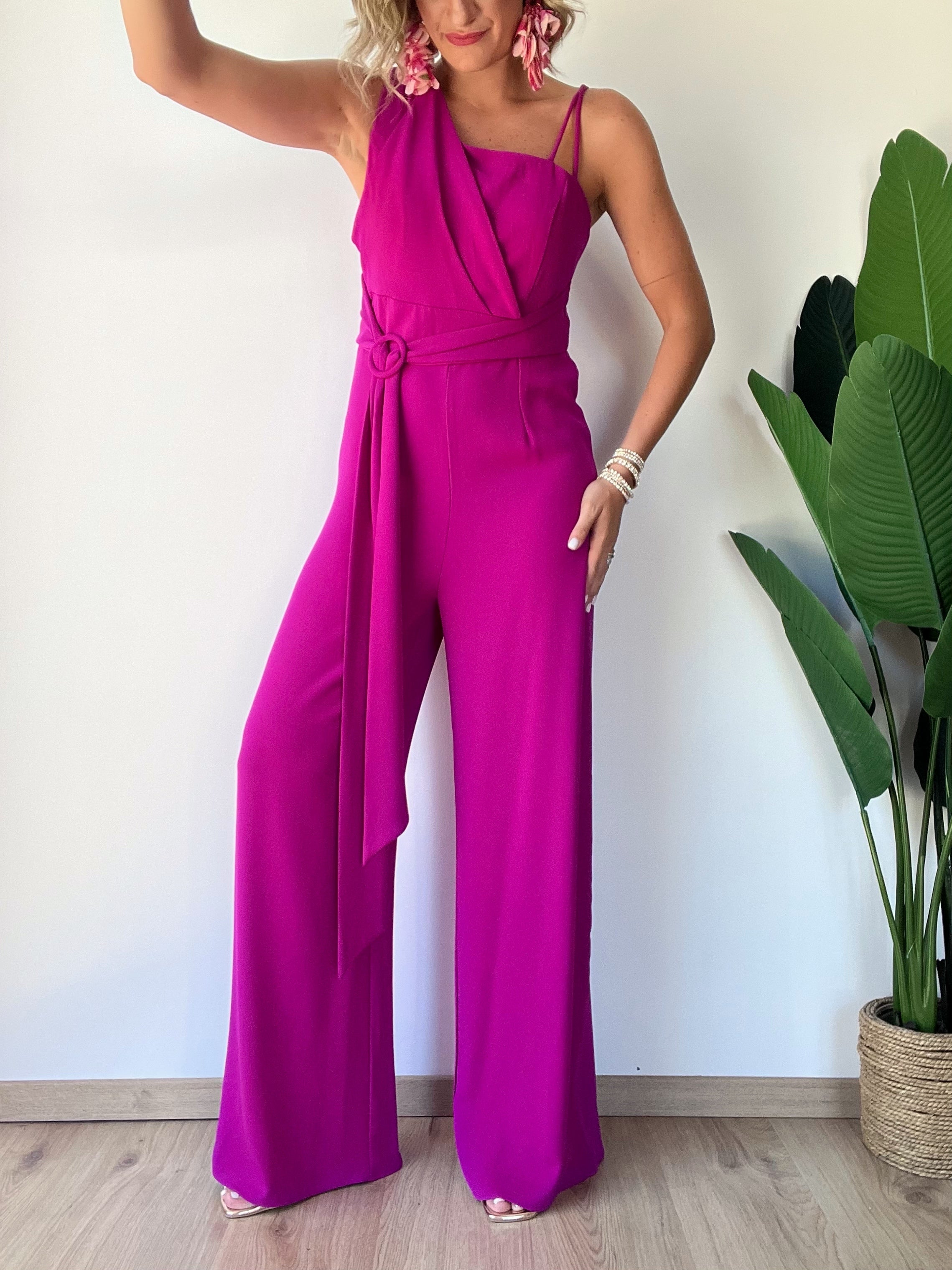 Tutone monospalla fucsia con cintura